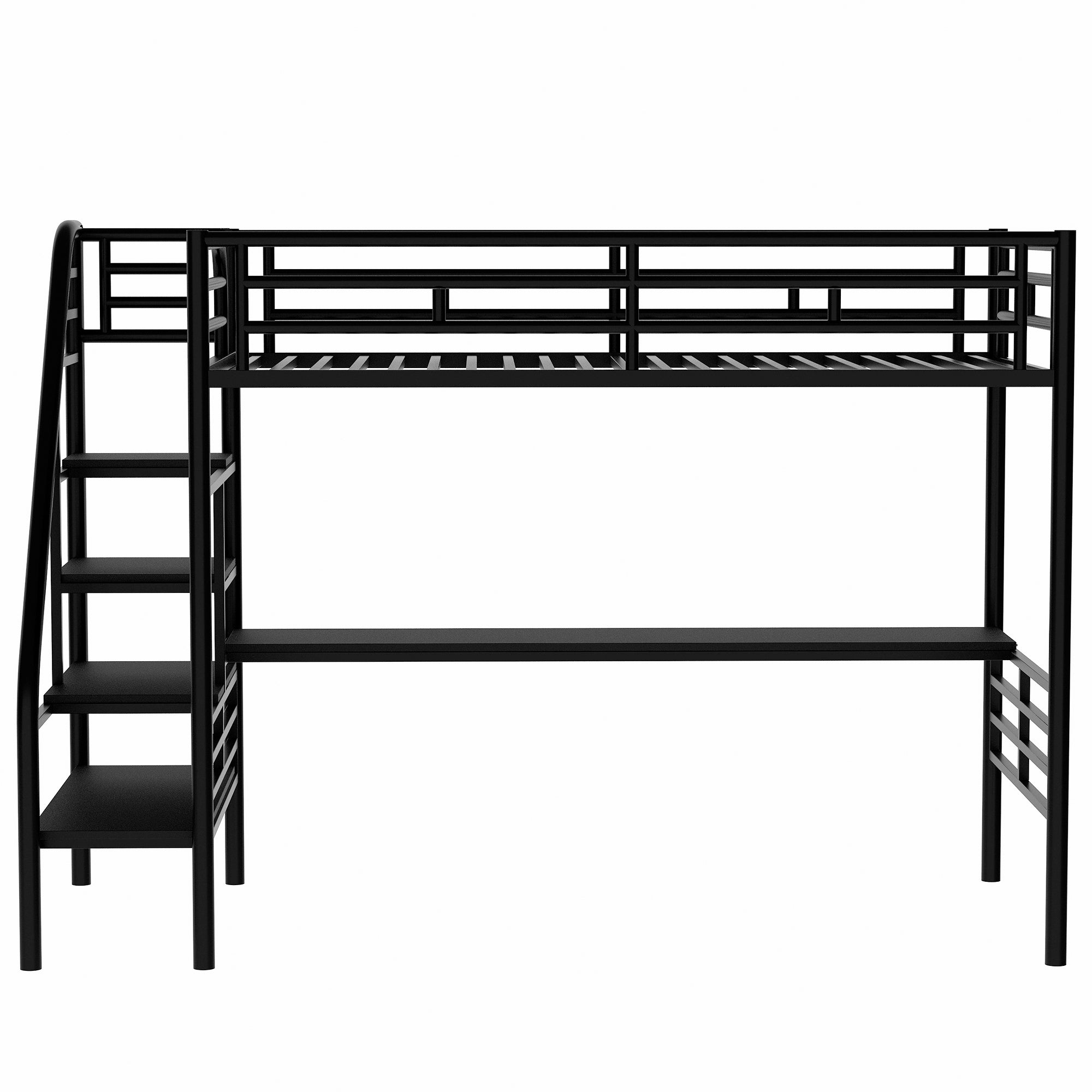 Royard Oaktree Metal Loft Bed Frame with Desk, No Box Spring Needed, Twin, Black