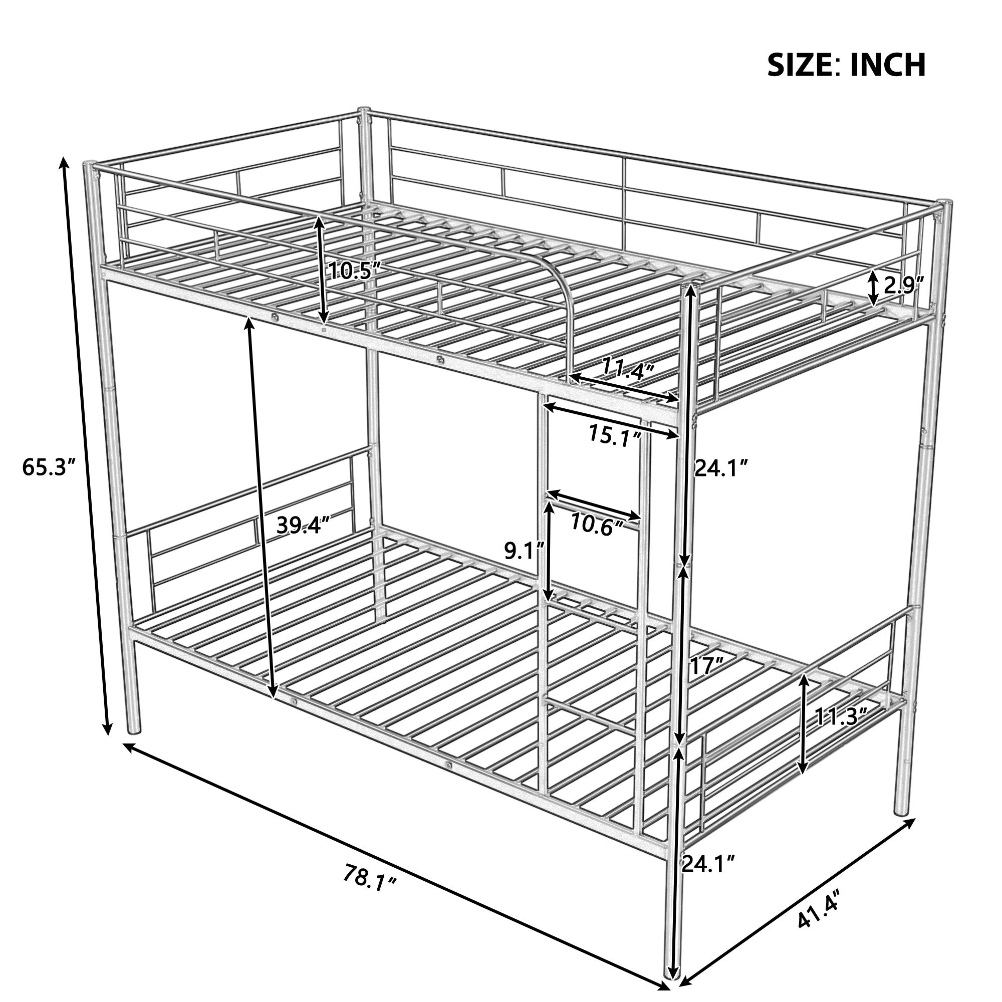 Royard Oaktree Twin Over Twin Metal Bunk Bed with Ladder and Guardrails Modern Bunk Bed Frame with Headboard and Footboard, Metal Slats, No Box Spring Needed