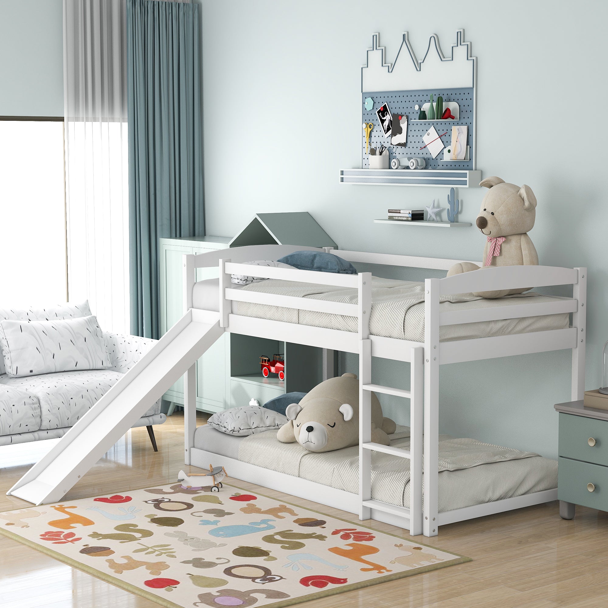 Royard Oaktree Twin over Twin Bunk Bed with Convertible Slide and Ladder