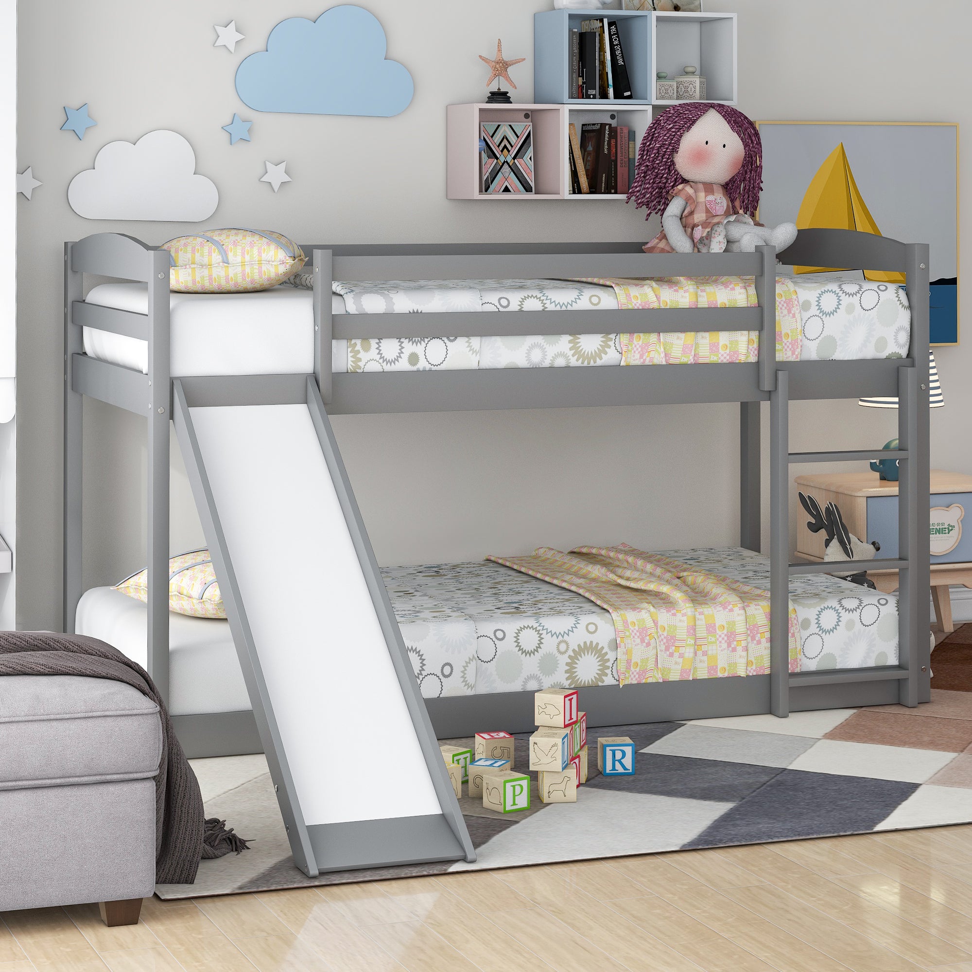 Royard Oaktree Twin over Twin Bunk Bed with Convertible Slide and Ladder