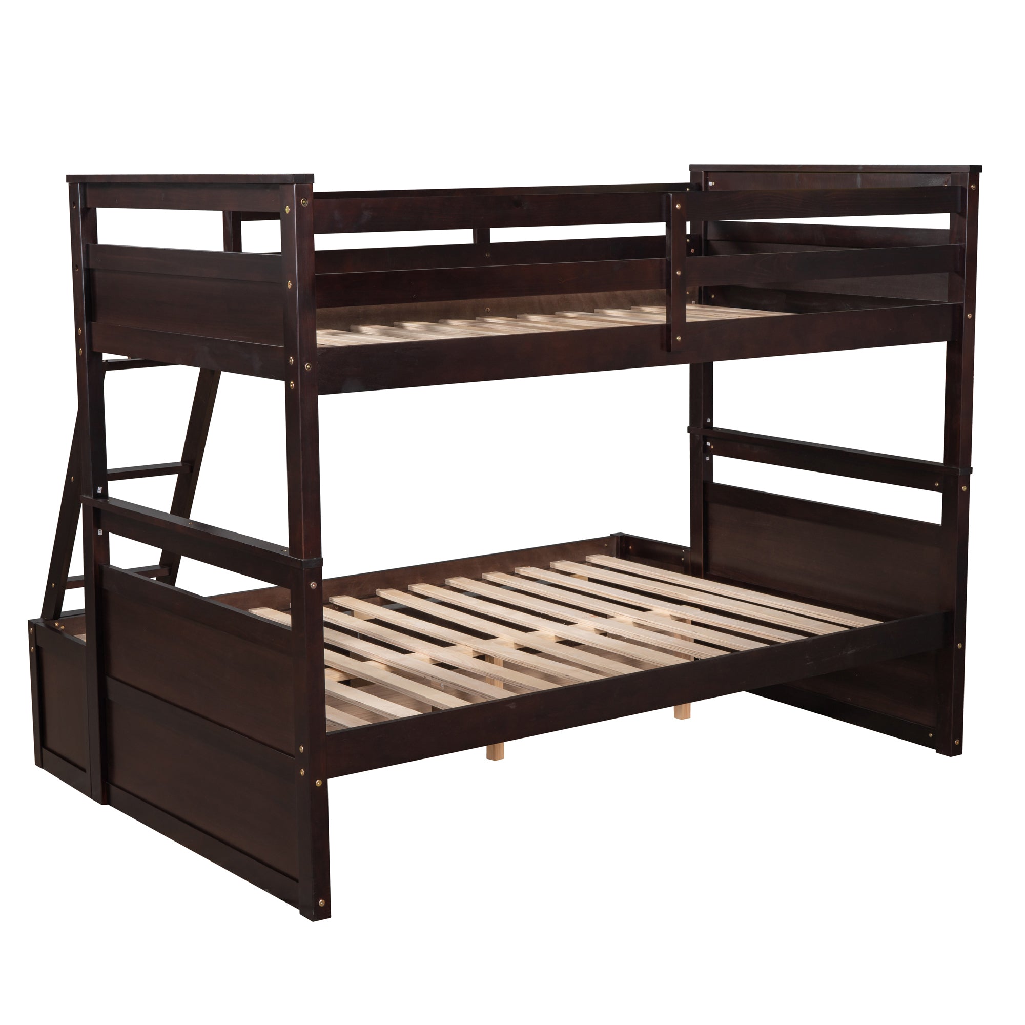 Royard Oaktree Twin over Full Bunk Bed with Two Storage Drawers Wood Bunk Bed Frame with Safety Rail and Ladder Can Be Converted Into 2 Beds