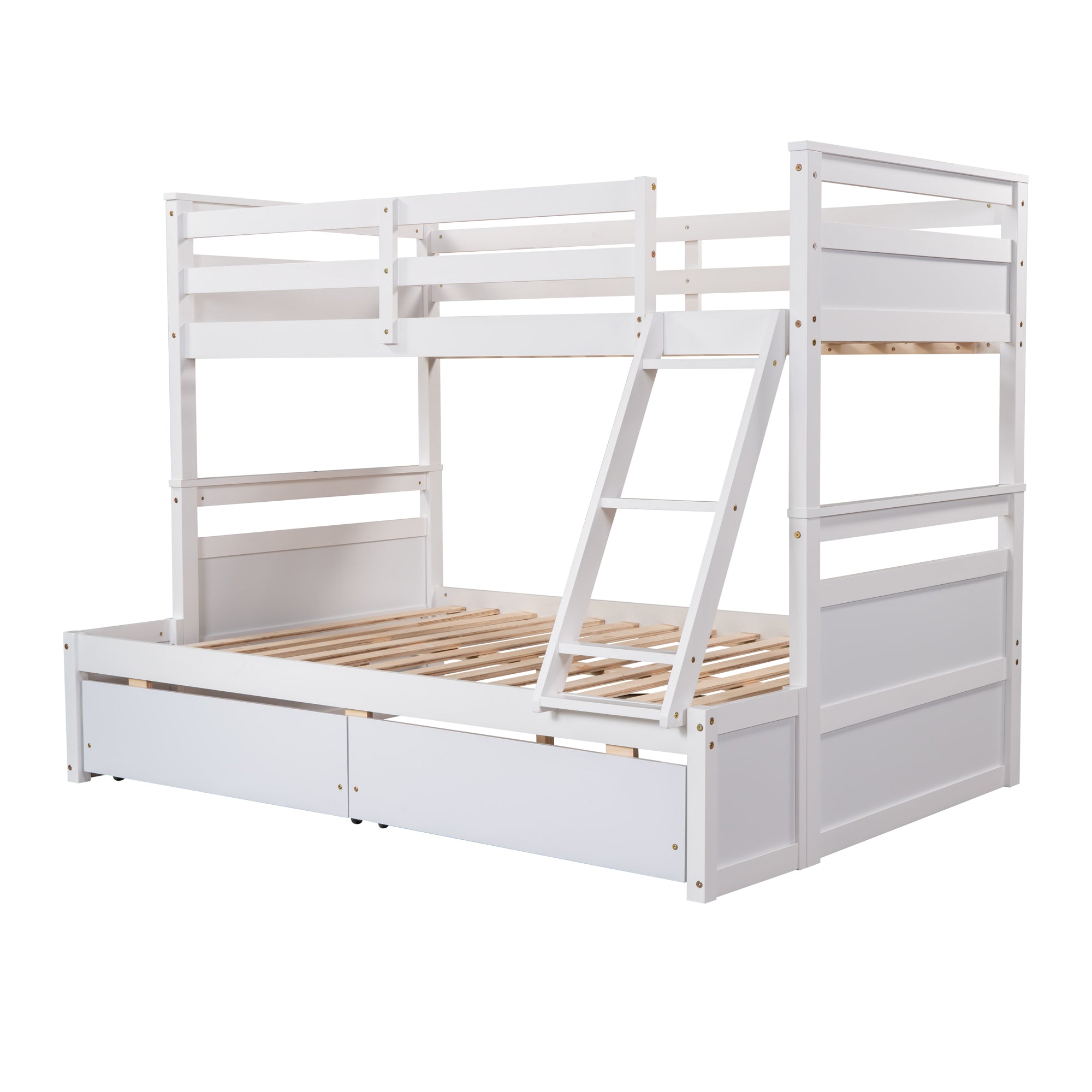 Royard Oaktree Twin over Full Bunk Bed with Two Storage Drawers Wood Bunk Bed Frame with Safety Rail and Ladder Can Be Converted Into 2 Beds