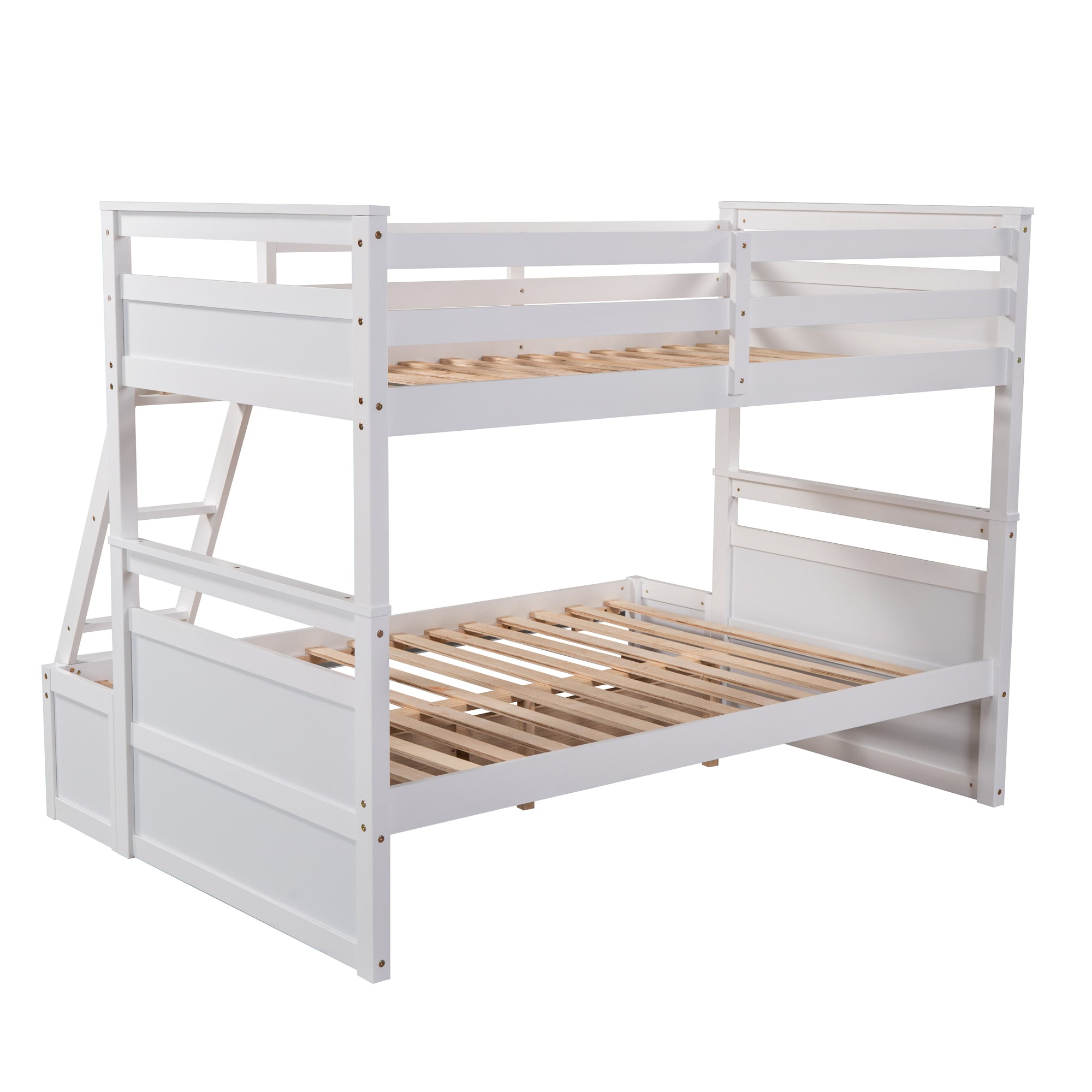 Royard Oaktree Twin over Full Bunk Bed with Two Storage Drawers Wood Bunk Bed Frame with Safety Rail and Ladder Can Be Converted Into 2 Beds