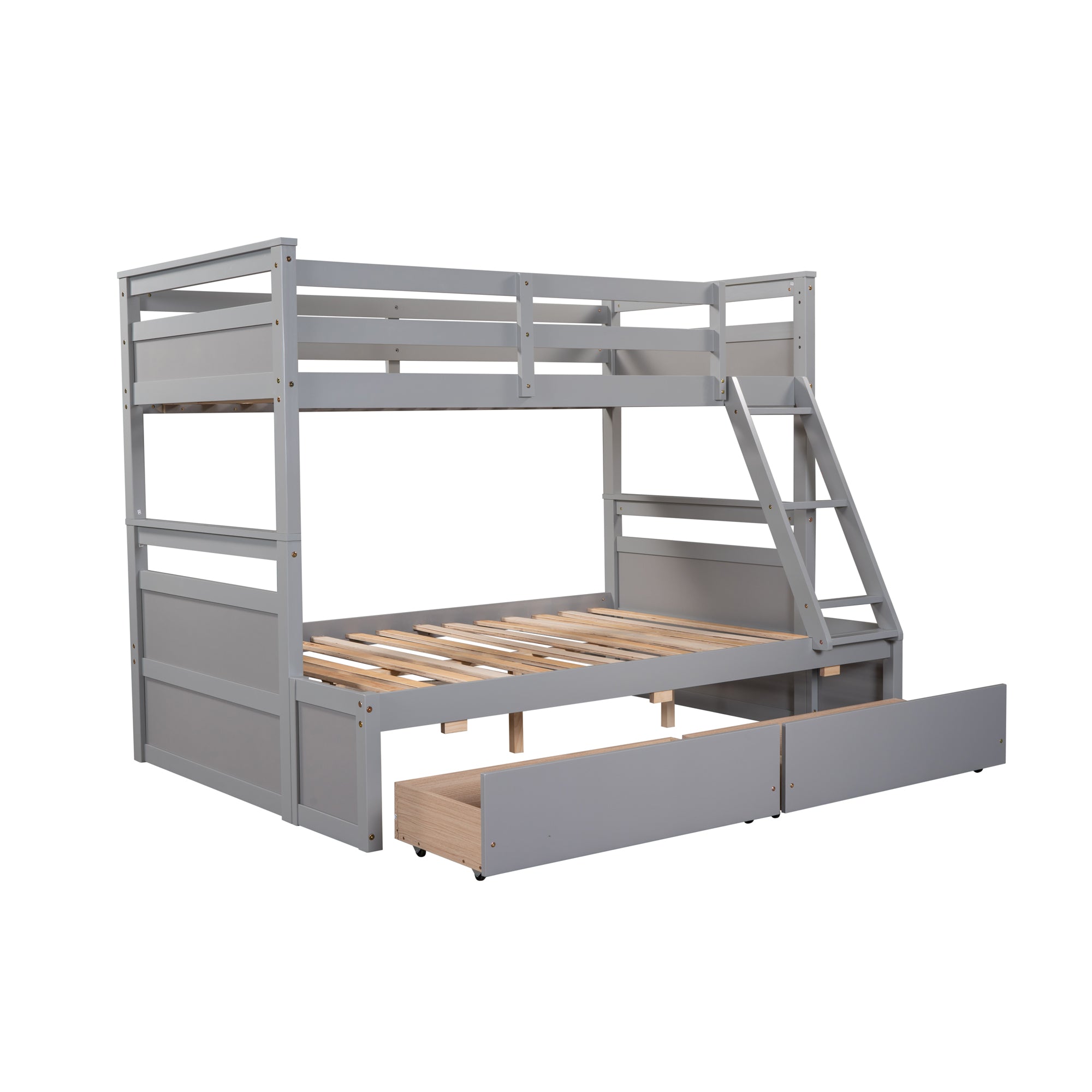 Royard Oaktree Twin over Full Bunk Bed with Two Storage Drawers Wood Bunk Bed Frame with Safety Rail and Ladder Can Be Converted Into 2 Beds