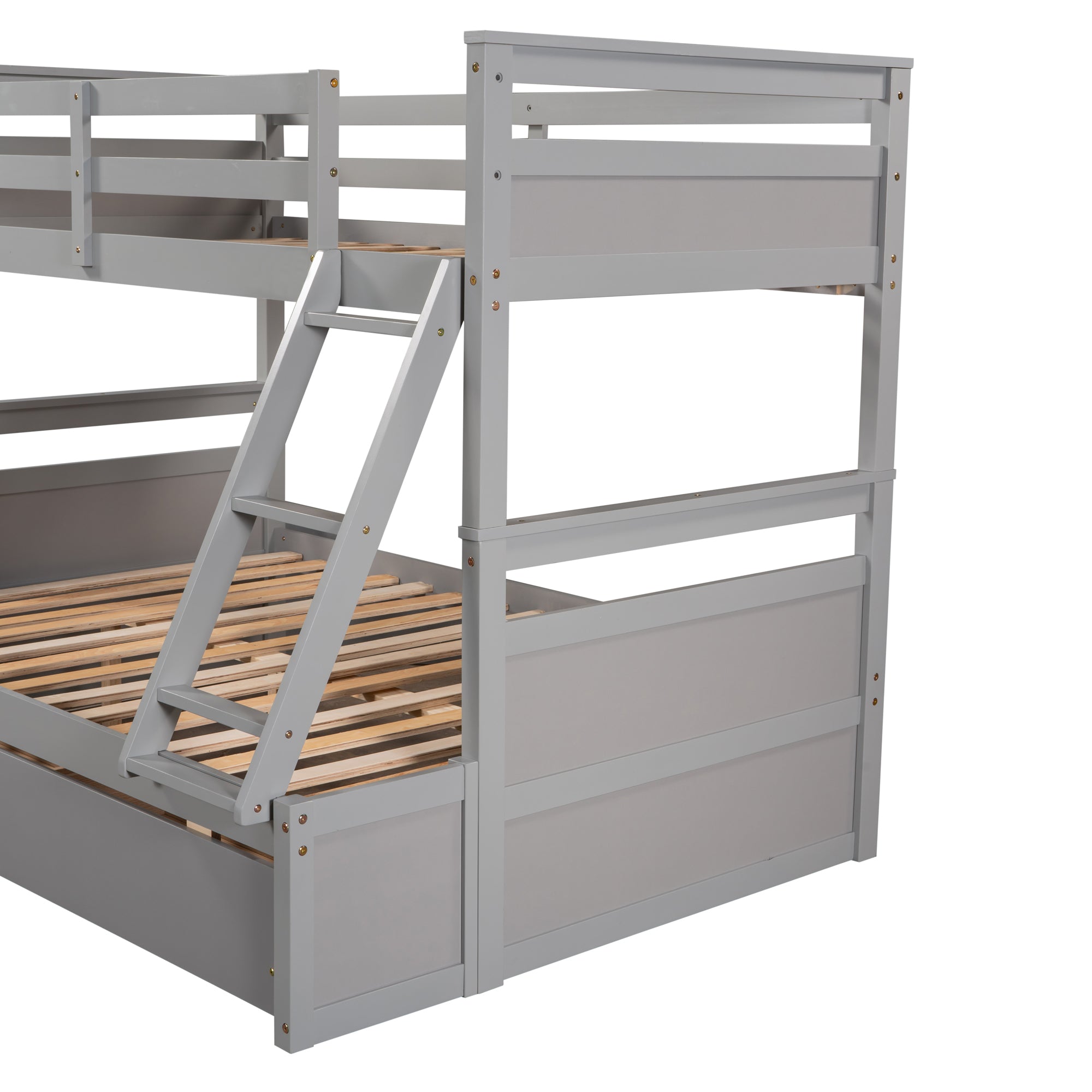 Royard Oaktree Twin over Full Bunk Bed with Two Storage Drawers Wood Bunk Bed Frame with Safety Rail and Ladder Can Be Converted Into 2 Beds