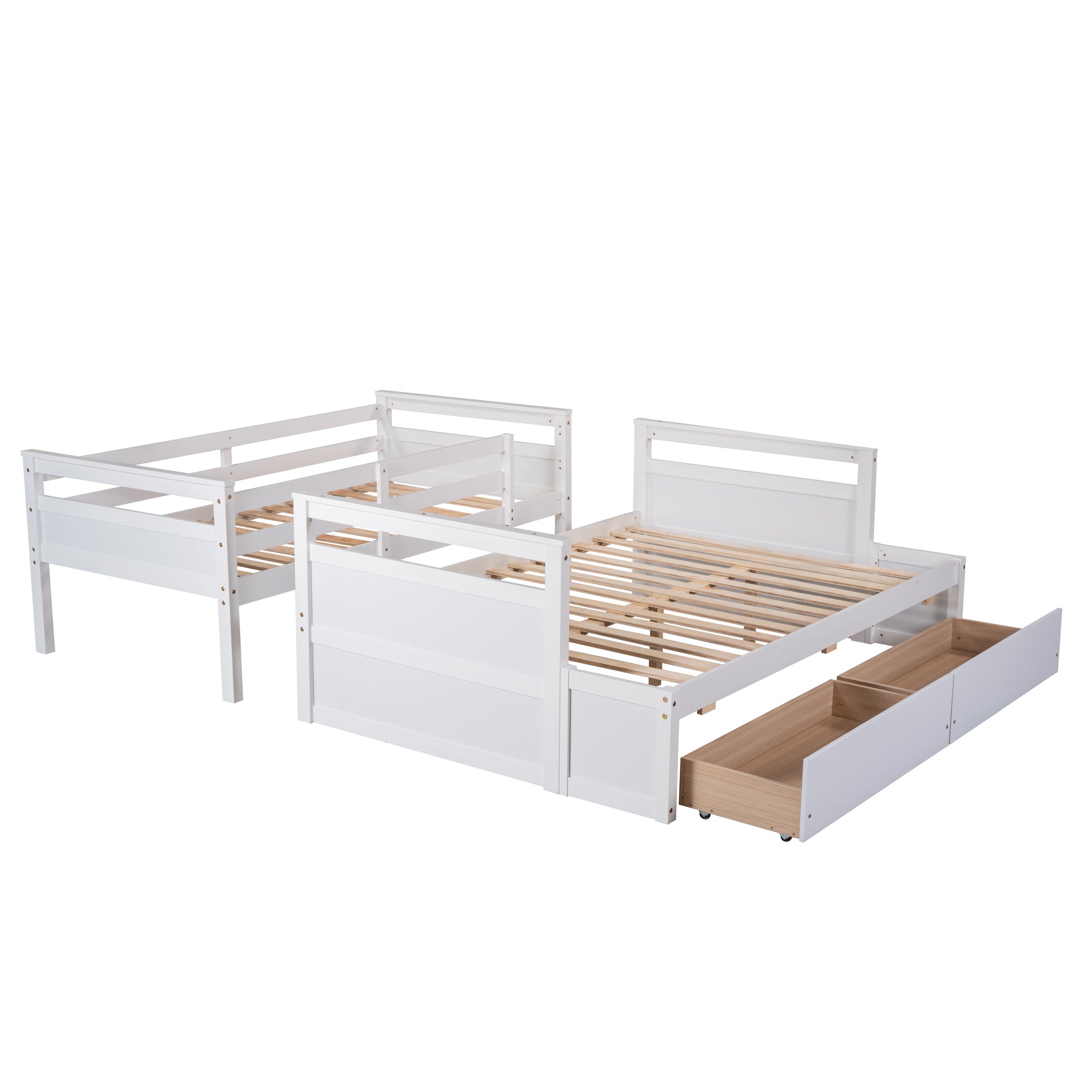 Royard Oaktree Twin over Full Bunk Bed with Two Storage Drawers Wood Bunk Bed Frame with Safety Rail and Ladder Can Be Converted Into 2 Beds