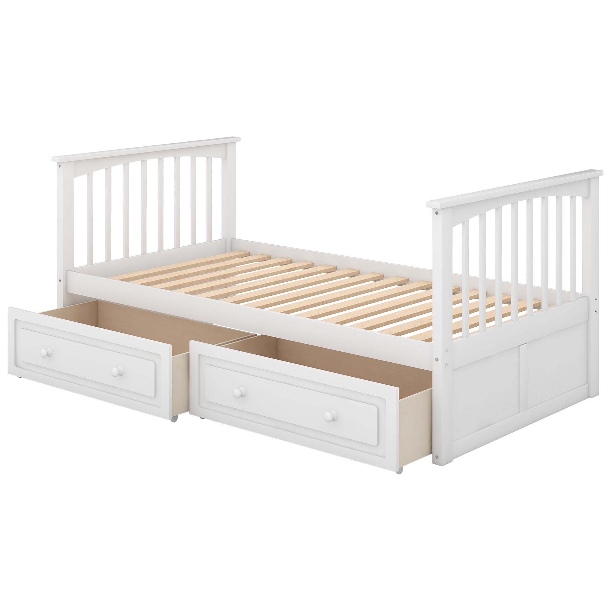 Royard Oaktree Bunk Bed with Storage Drawers and Built-in Ladder, Wood Bunk Bed Frame with Fence Style Guardrails and Headboard, Can Be Divided Into 2 Separate Platform Beds