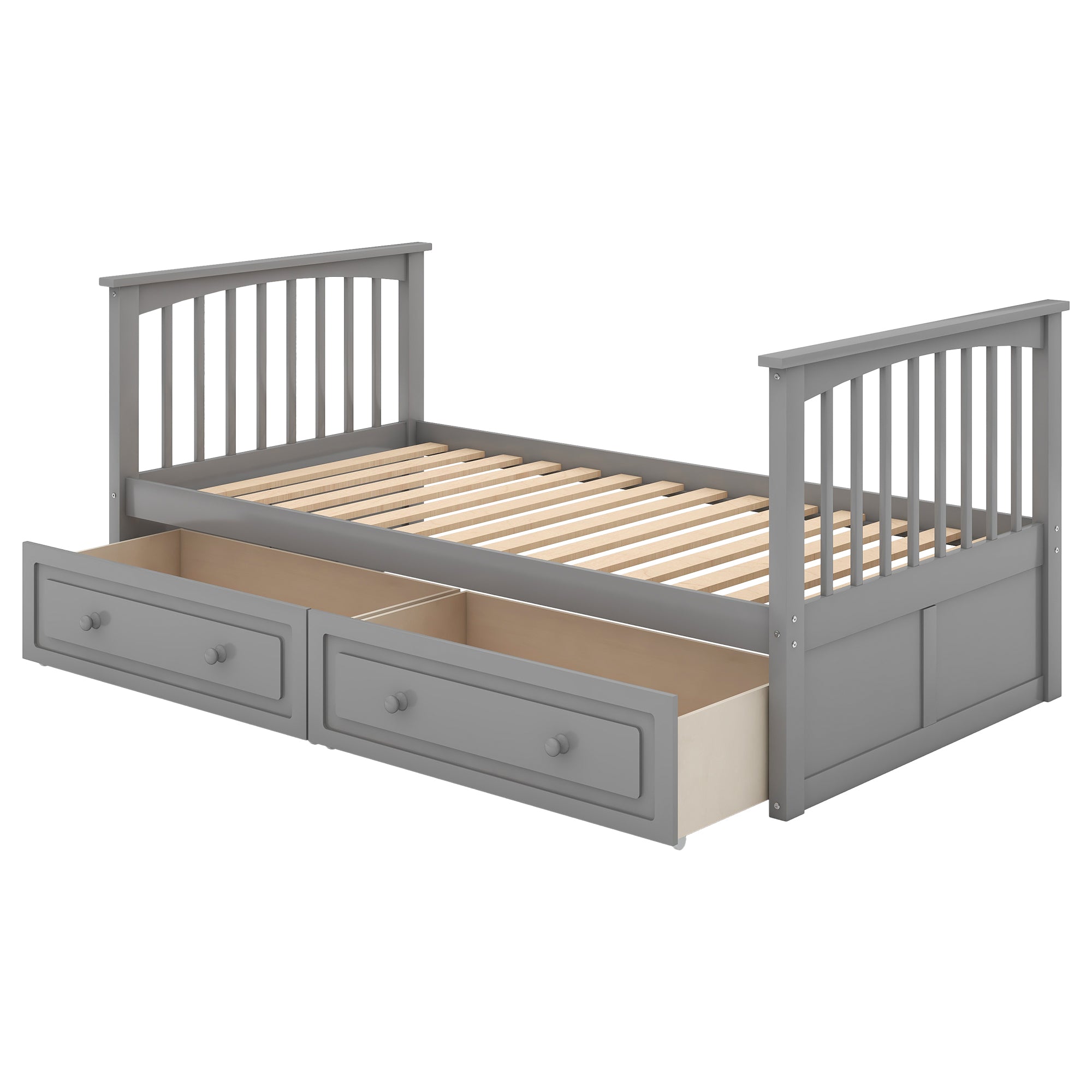 Royard Oaktree Bunk Bed with Storage Drawers and Built-in Ladder, Wood Bunk Bed Frame with Fence Style Guardrails and Headboard, Can Be Divided Into 2 Separate Platform Beds