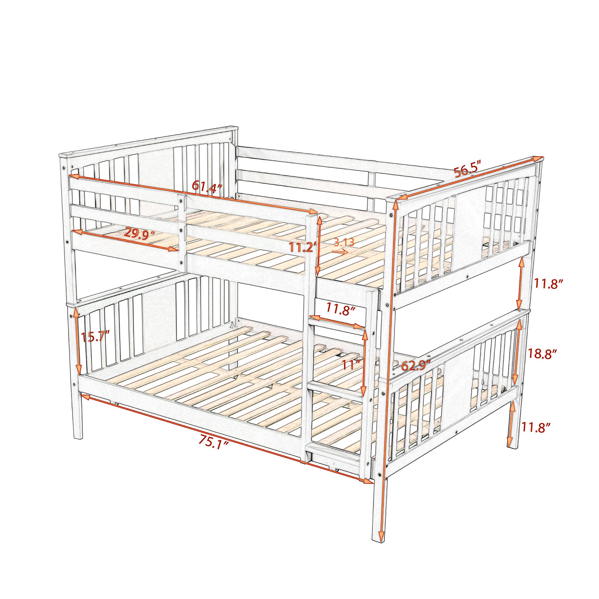 Royard Oaktree Full over Full Bunk Bed with Ladder and Guardrails Wood Bunk Bed Frame with Headboard and Footboard, Wood Slats, No Box Spring Needed