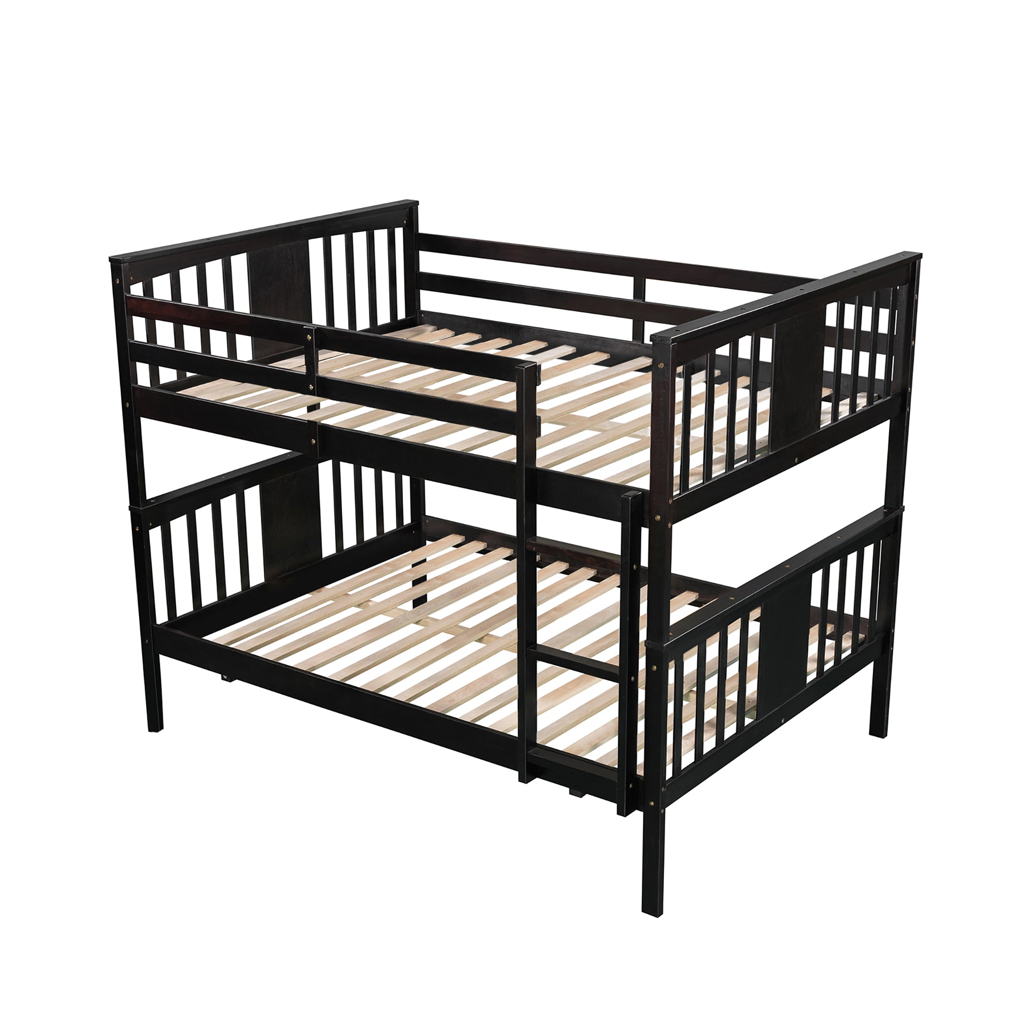 Royard Oaktree Full over Full Bunk Bed with Ladder and Guardrails Wood Bunk Bed Frame with Headboard and Footboard, Wood Slats, No Box Spring Needed