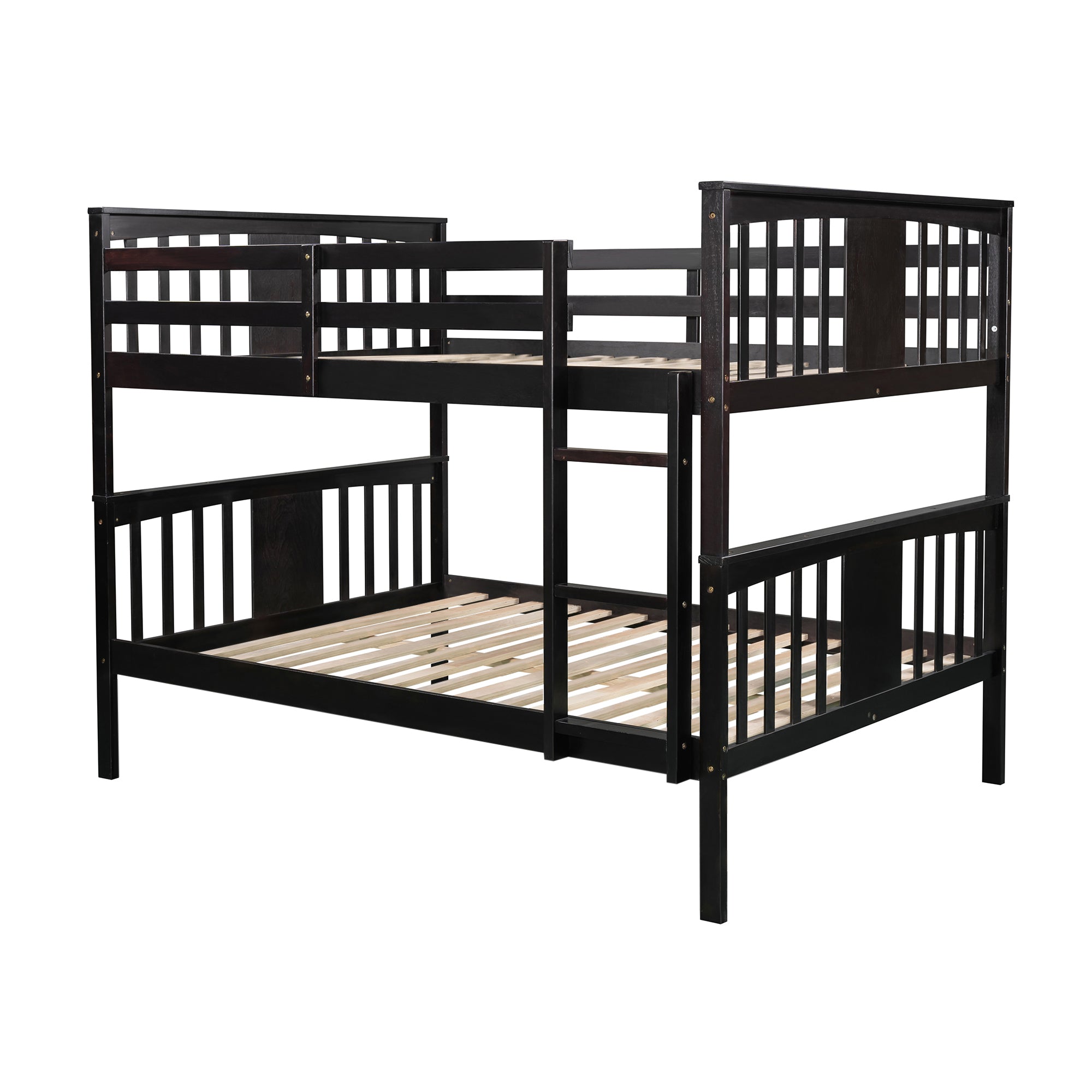 Royard Oaktree Full over Full Bunk Bed with Ladder and Guardrails Wood Bunk Bed Frame with Headboard and Footboard, Wood Slats, No Box Spring Needed