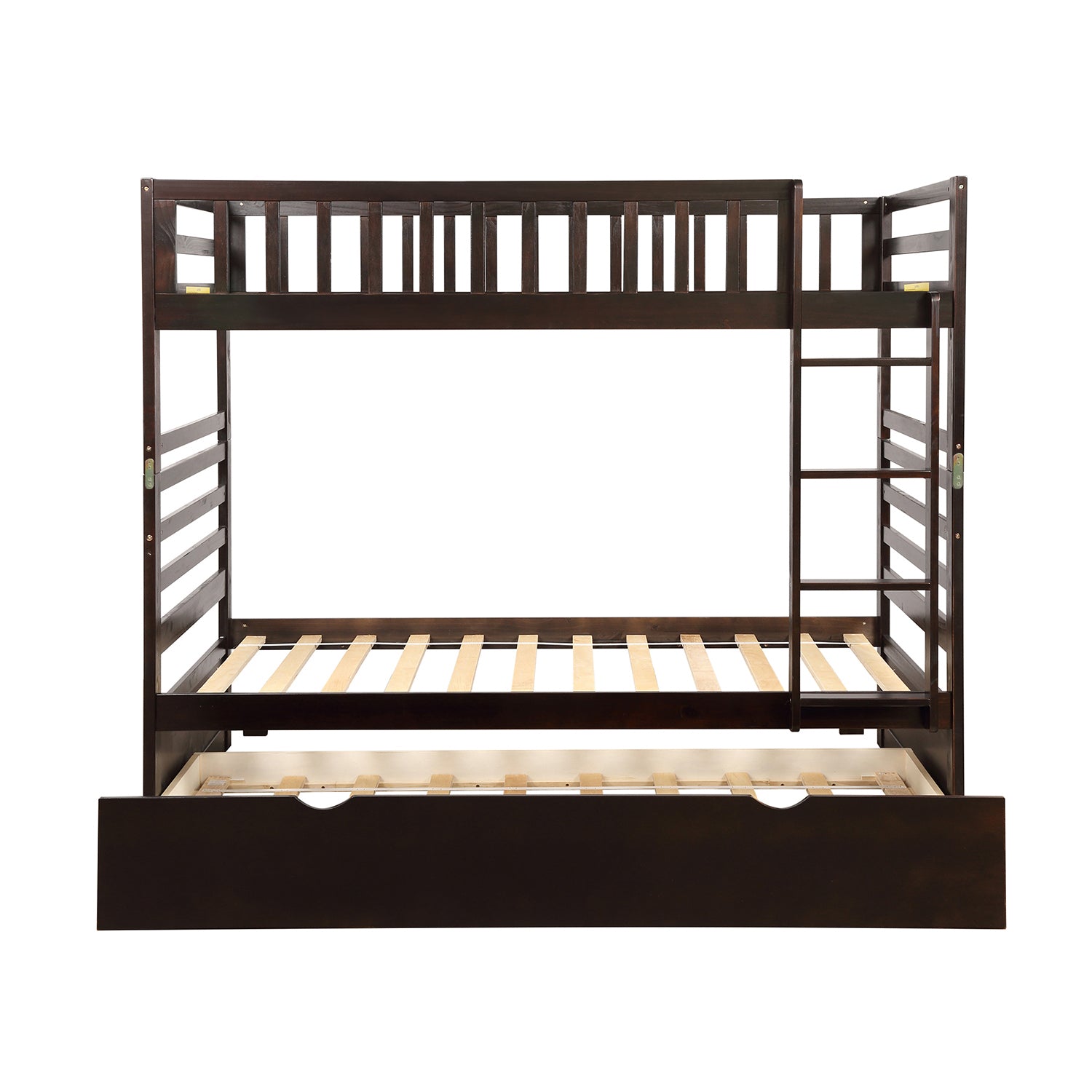 Royard Oaktree Twin over Twin Bunk Beds with Trundle Wood Bunk Bed Frame with Ladder and Guardrails, No Box Spring Needed