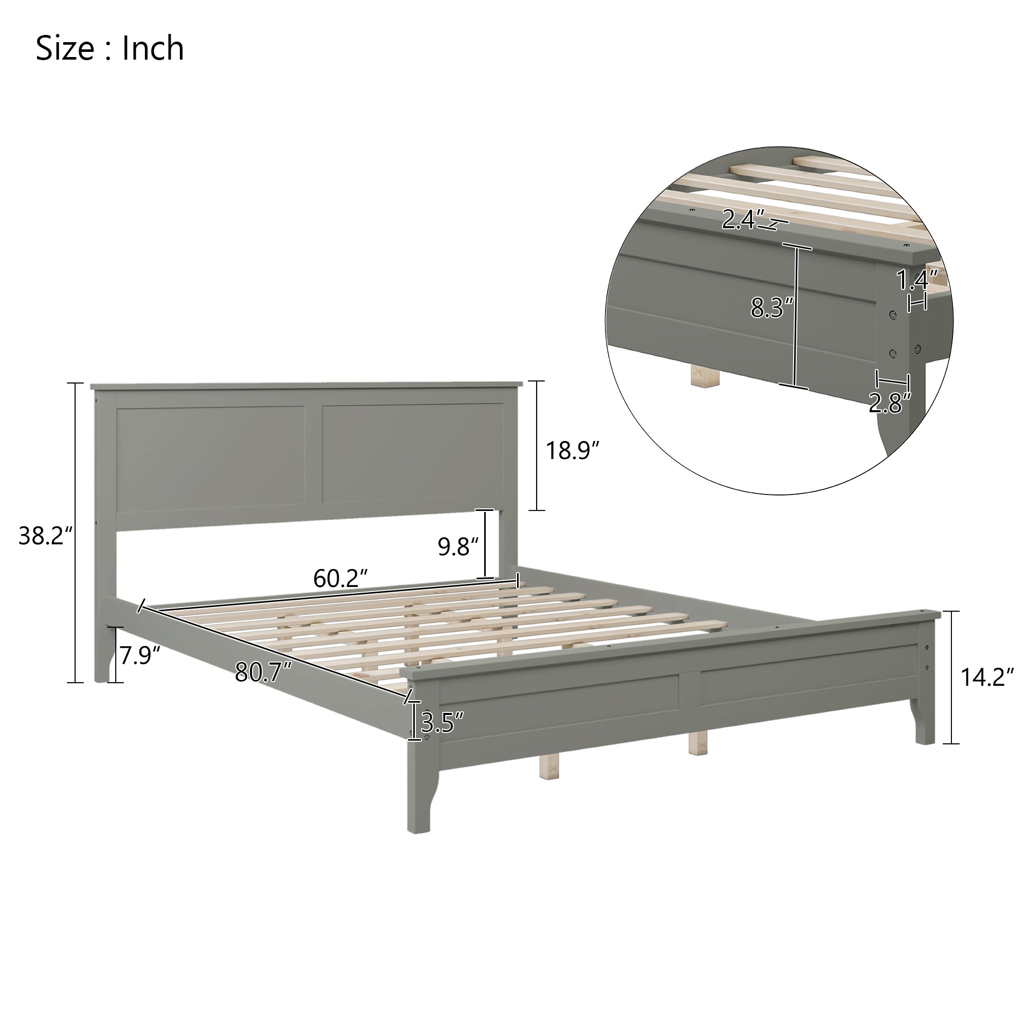 Royard Oaktree Wood Platform Bed with Headboard Modern Bed Frame with Slats, No Box Spring Needed