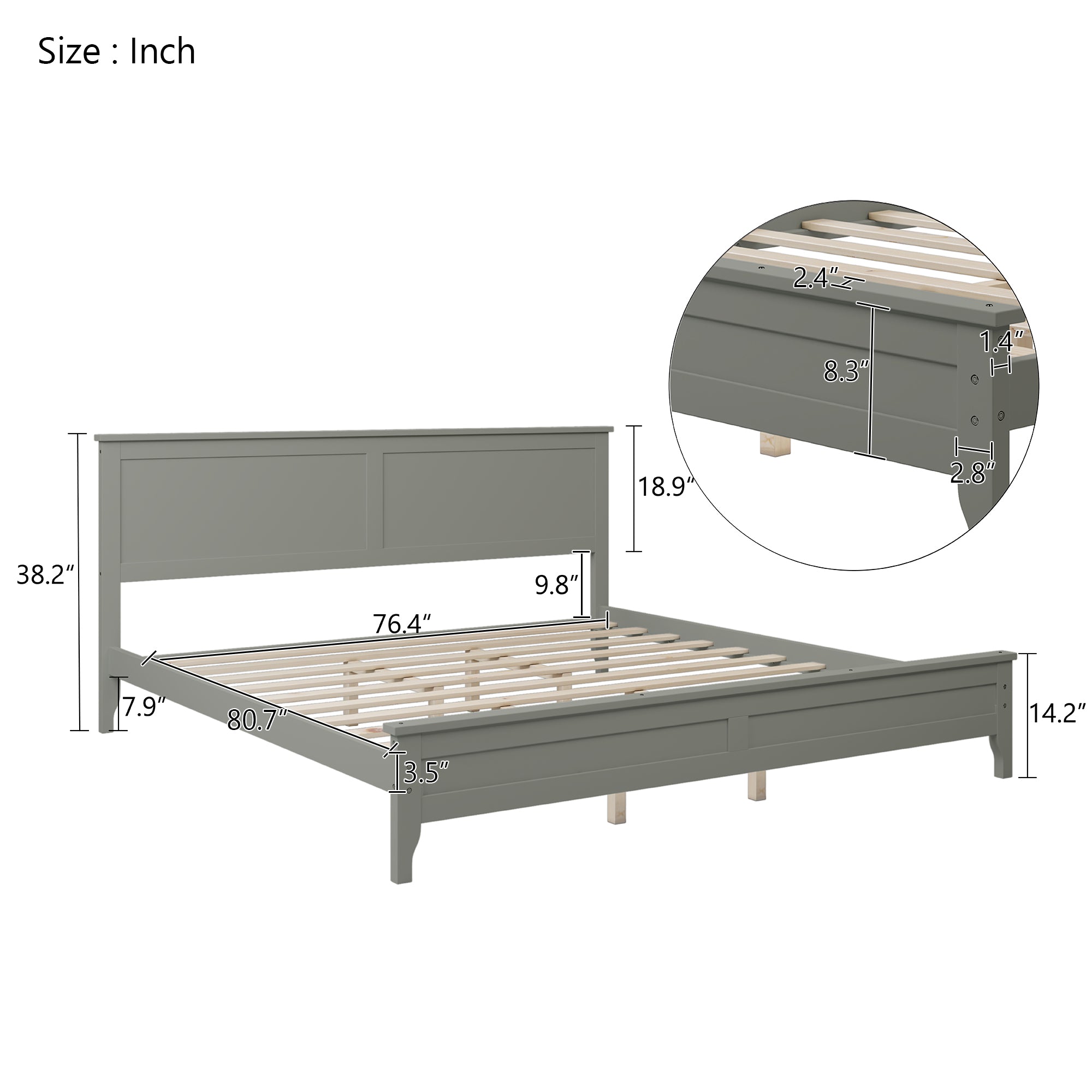 Royard Oaktree Wood Platform Bed with Headboard Modern Bed Frame with Slats, No Box Spring Needed