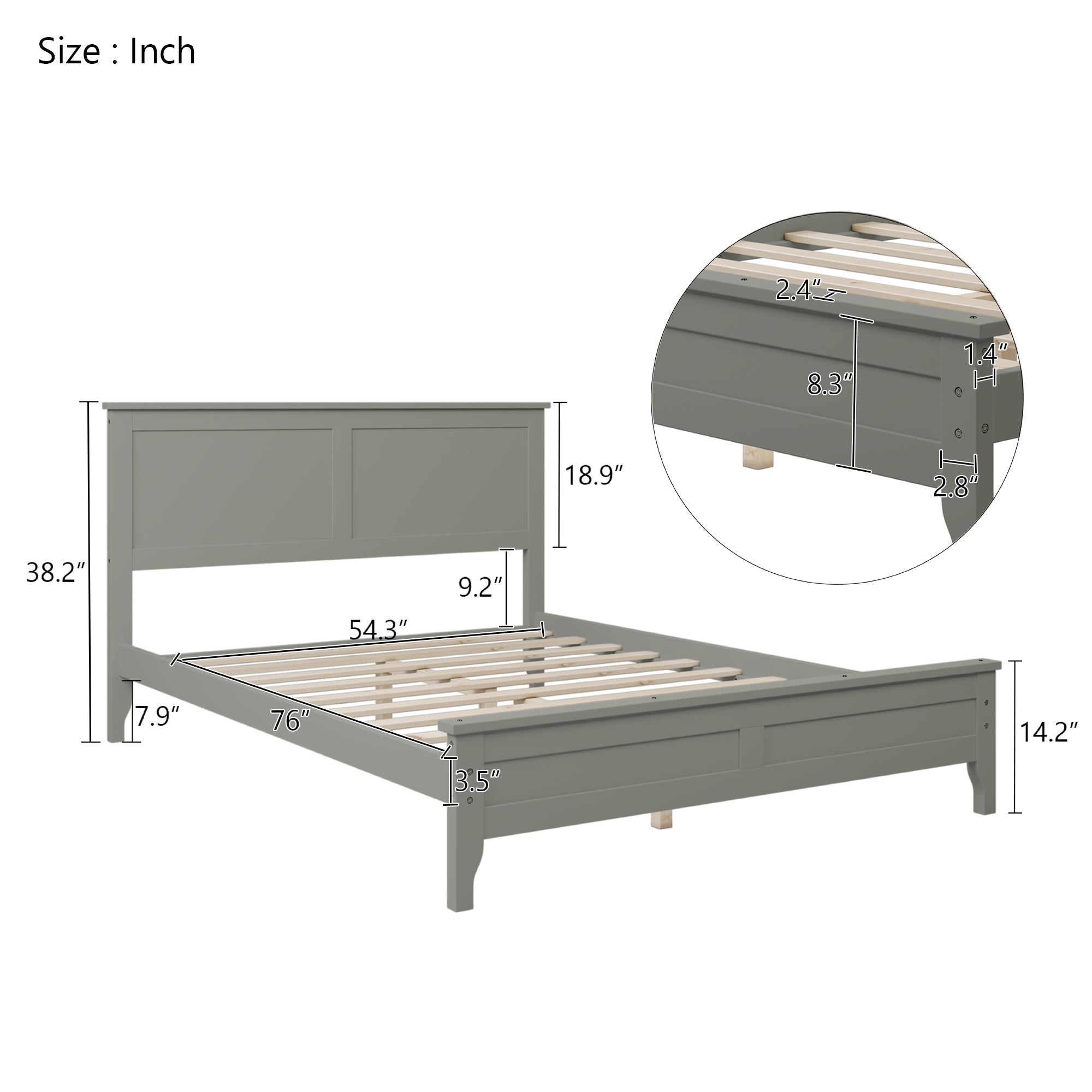 Royard Oaktree Wood Platform Bed with Headboard Modern Bed Frame with Slats, No Box Spring Needed