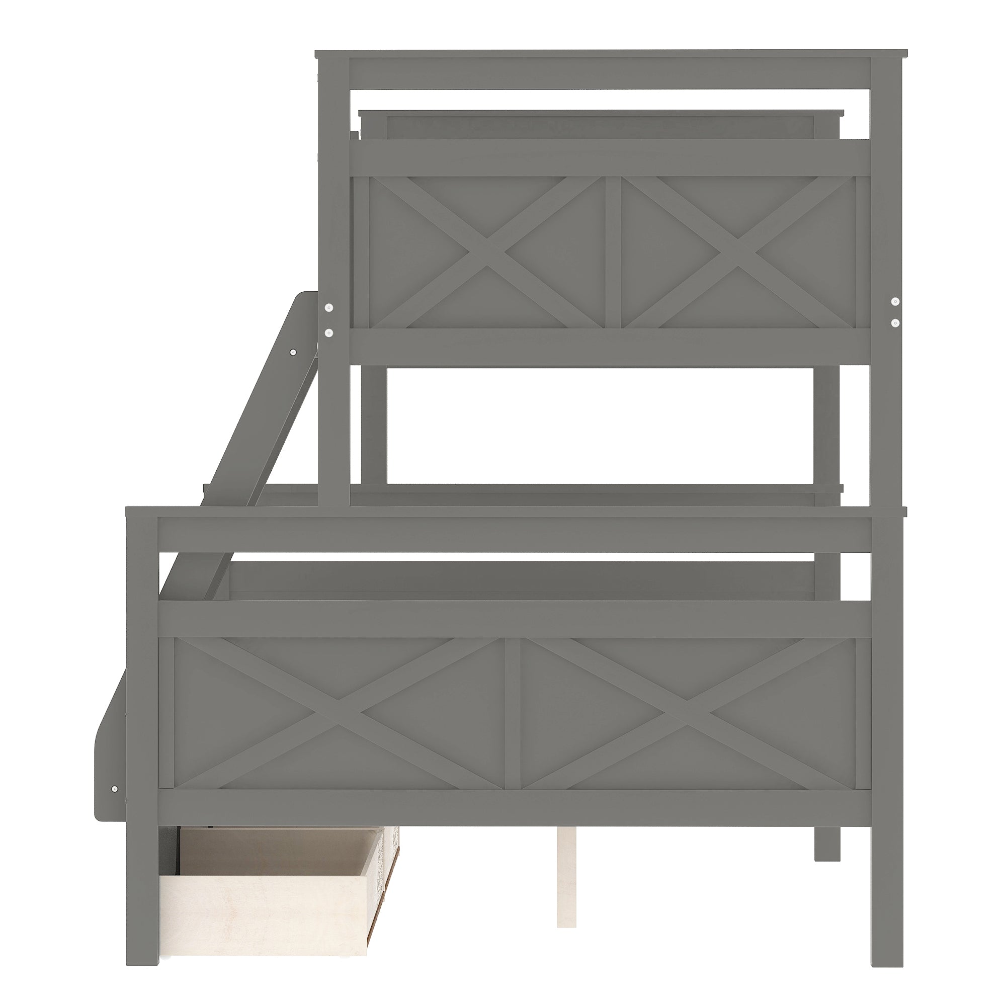 Royard Oaktree Twin over Full Bunk Bed with Storage Drawers and Built-in Ladder, Modern Wood Bunk Bed Frame with Guardrails and Headboard, Can Be Divided Into 2 Separate Platform Beds