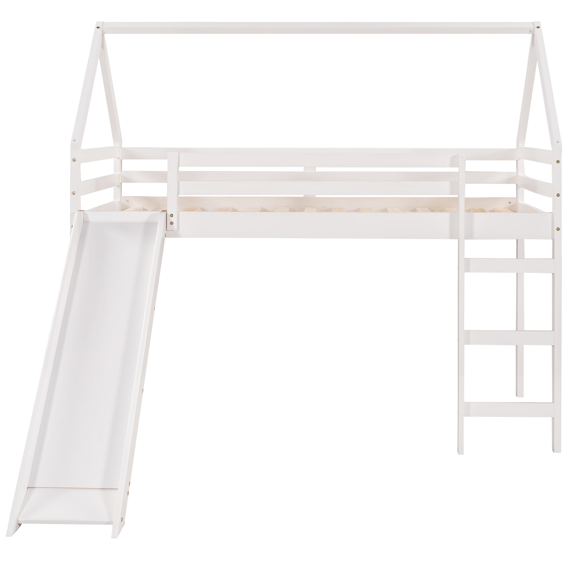 Royard Oaktree Twin Size Loft Bed with Slide Wood House Loft Bed Frame with Slat and Guardrail