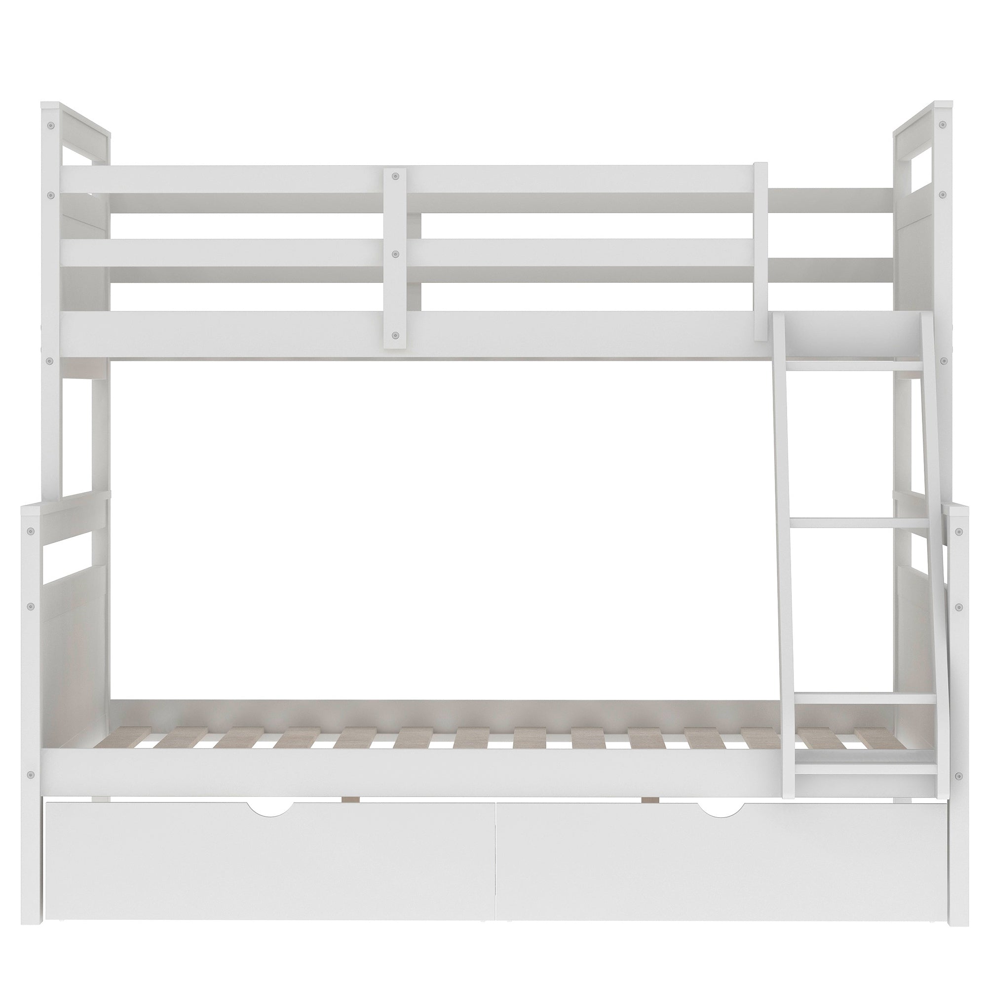 Royard Oaktree Twin over Full Bunk Bed with Storage Drawers and Built-in Ladder, Modern Wood Bunk Bed Frame with Guardrails and Headboard, Can Be Divided Into 2 Separate Platform Beds