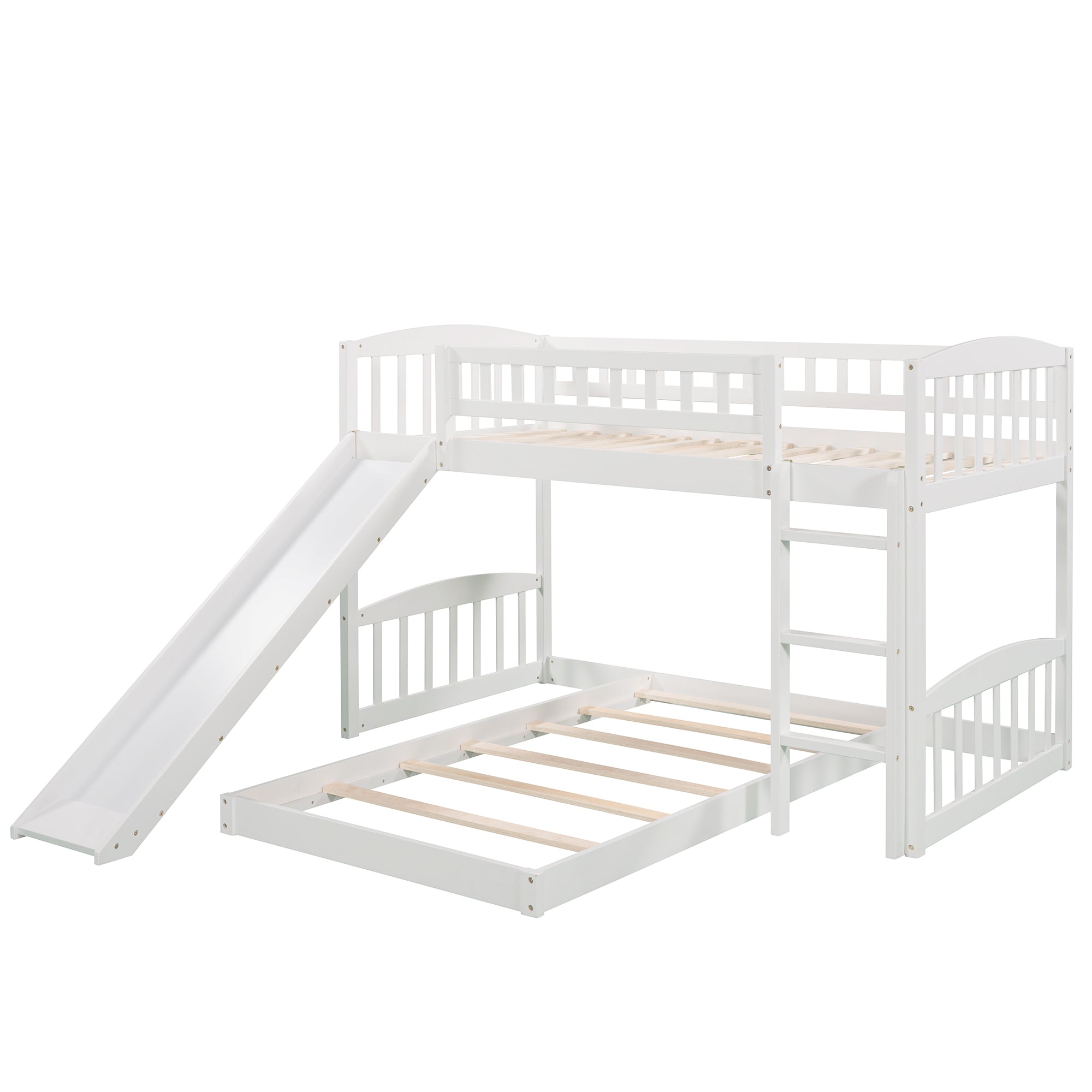 Royard Oaktree Twin Over Twin Bunk Bed with Slide Wooden Bunk Bed Frame with Guardrail and Ladder for Kids Boys Girls Teens, No Box Spring Needed, White