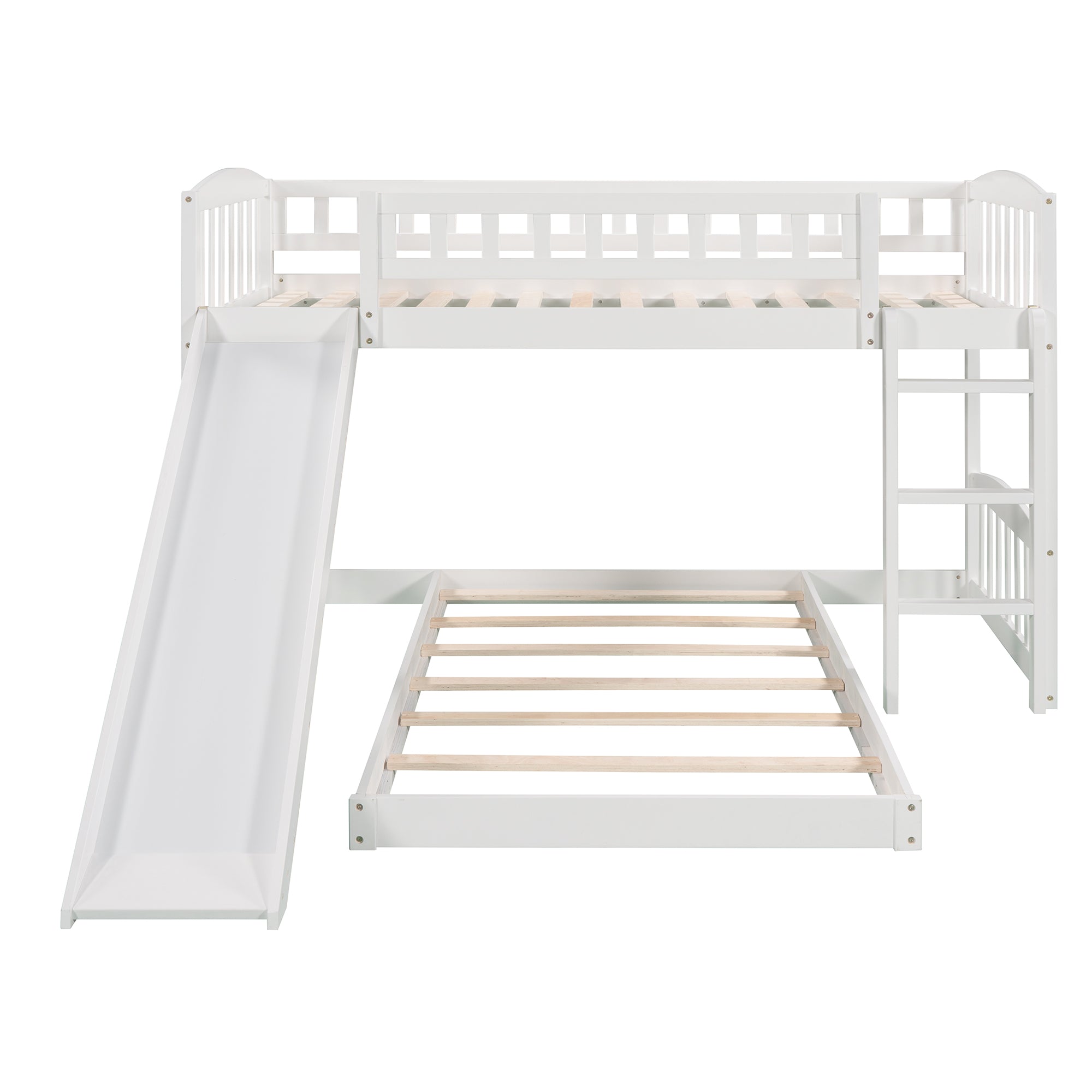 Royard Oaktree Twin Over Twin Bunk Bed with Slide Wooden Bunk Bed Frame with Guardrail and Ladder for Kids Boys Girls Teens, No Box Spring Needed, White