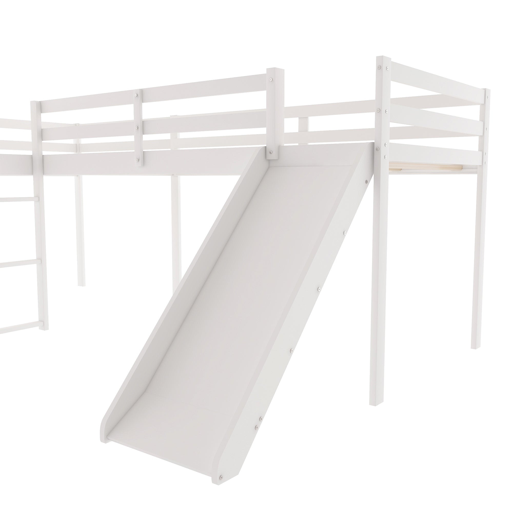 Royard Oaktree L-Shaped Twin Size Loft Bed with Ladder and Slide Wood Low Loft Bed Frame with Slatt and Guardrails