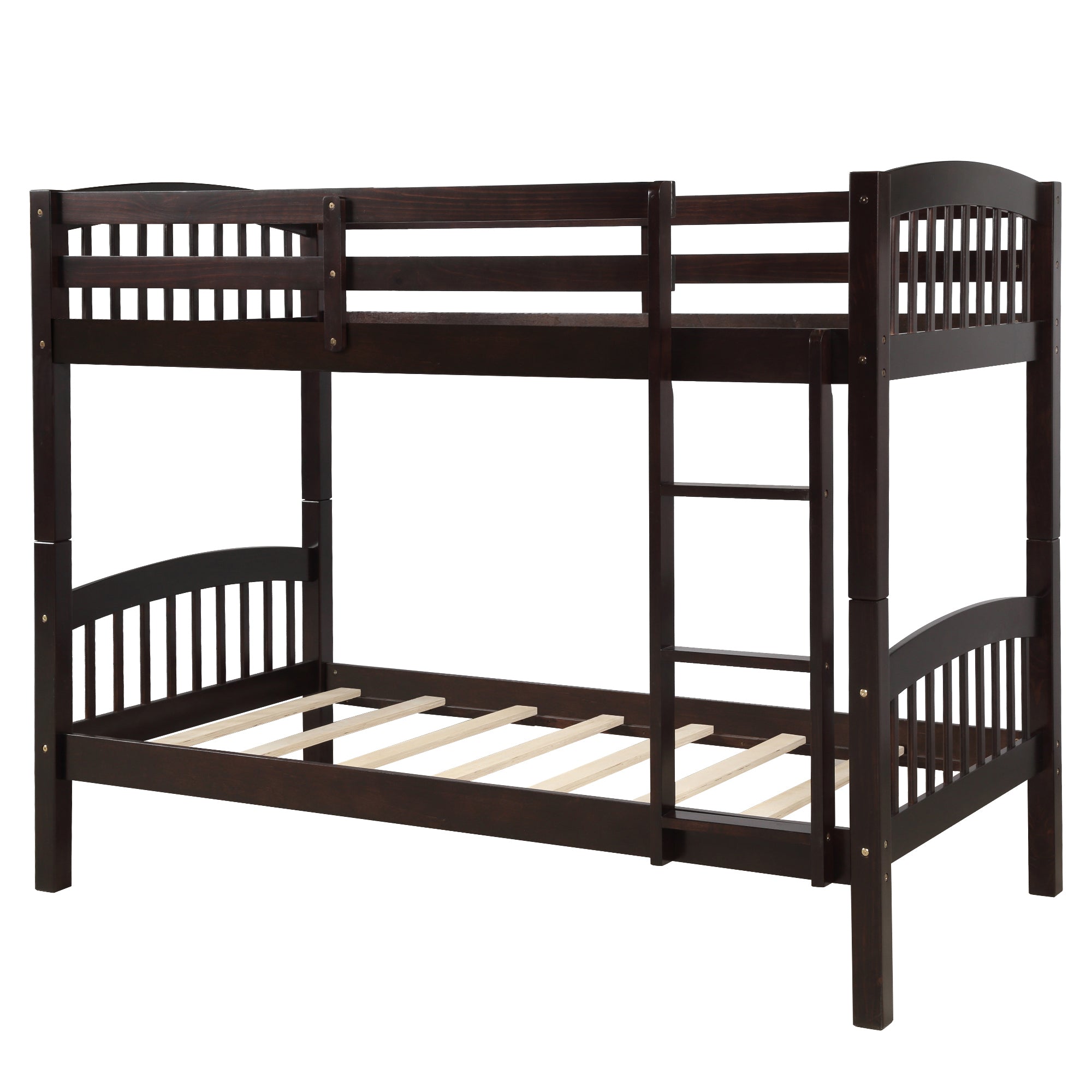 Royard Oaktree Twin Over Twin Bunk Bed with Ladder and Guard Rail Wood Bunk Bed Frame with Headboard and Footboard, Wood Slats, No Box Spring Needed