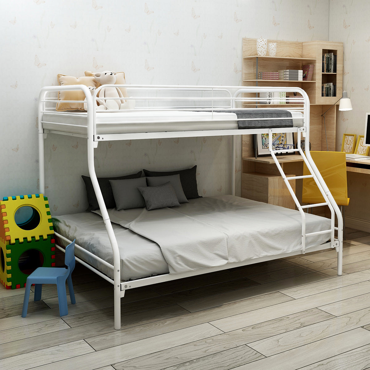 Royard Oaktree Heavy Duty Twin-Over-Full Metal Bunk Bed, Easy Assembly with Enhanced Upper-Level Guardrail