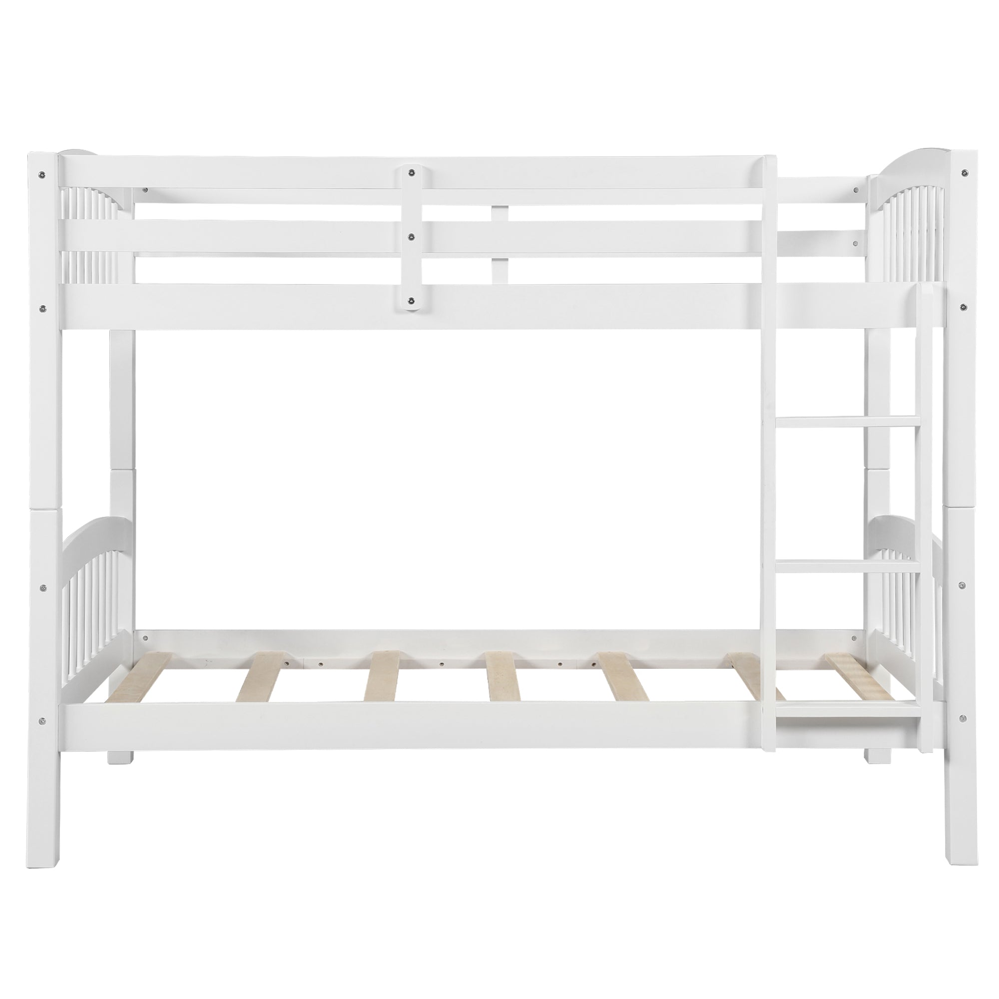 Royard Oaktree Twin Over Twin Bunk Bed with Ladder and Guard Rail Wood Bunk Bed Frame with Headboard and Footboard, Wood Slats, No Box Spring Needed