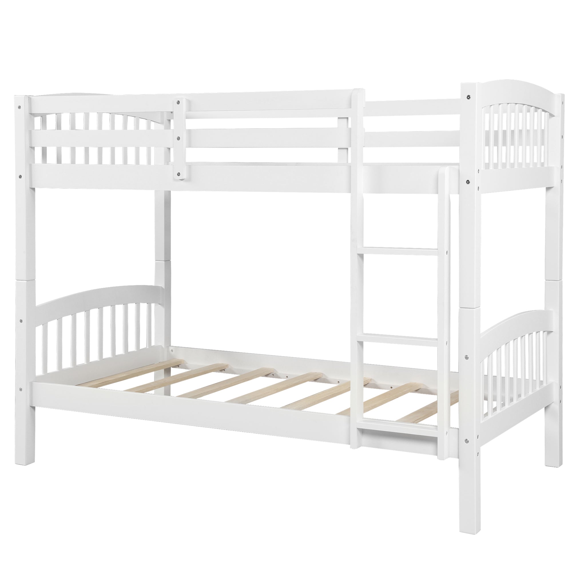 Royard Oaktree Twin Over Twin Bunk Bed with Ladder and Guard Rail Wood Bunk Bed Frame with Headboard and Footboard, Wood Slats, No Box Spring Needed