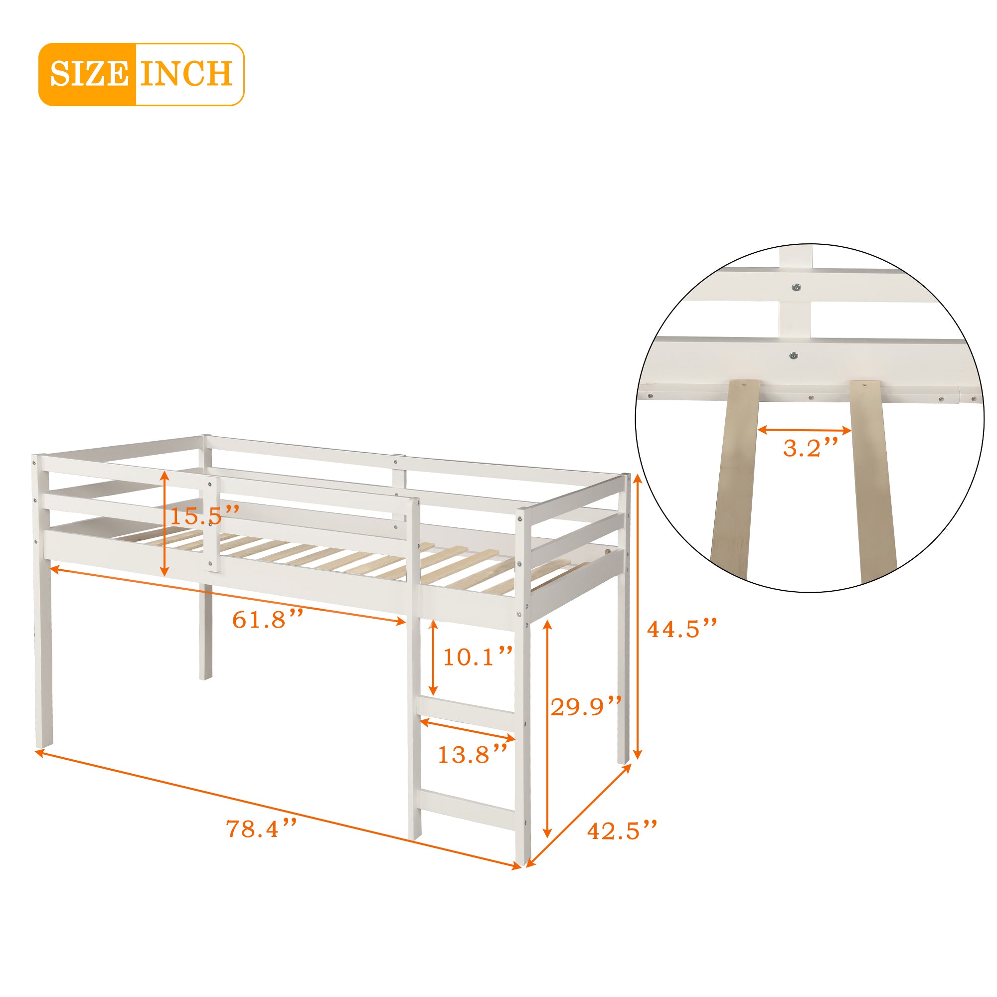 Royard Oaktree Loft Bed with Freestanding 3-Drawer Chest, Bookcase, and Rolling Portable Desk Wood Low Loft Bed Frame with Ladder and Guardrails