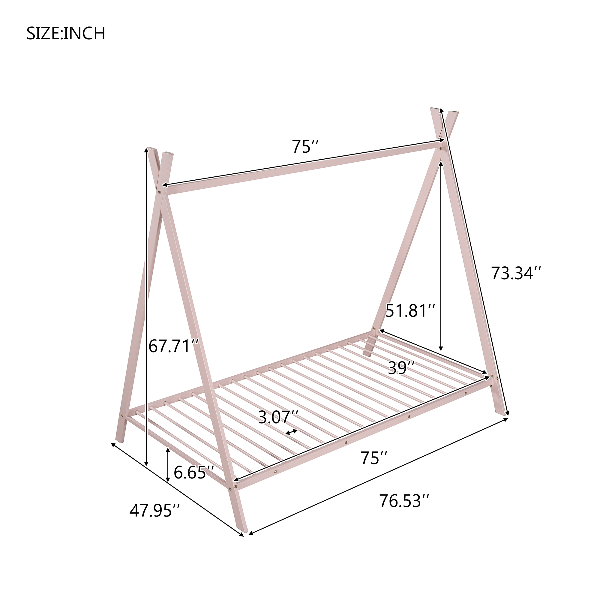 Royard Oaktree House Bed Tent Bed Frame Twin Size Metal Floor Play House Bed with Slat for Kids Girls Boys, No Box Spring Needed