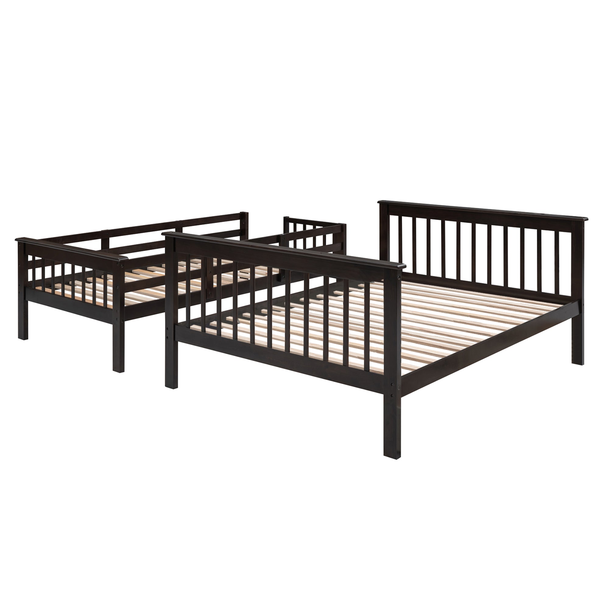 Royard Oaktree Twin-Over-Full Bunk Bed with Storage Stairway and Guard Rail Wood Bunk Bed Frame with Headboard and Footboard, Wood Slats, No Box Spring Needed