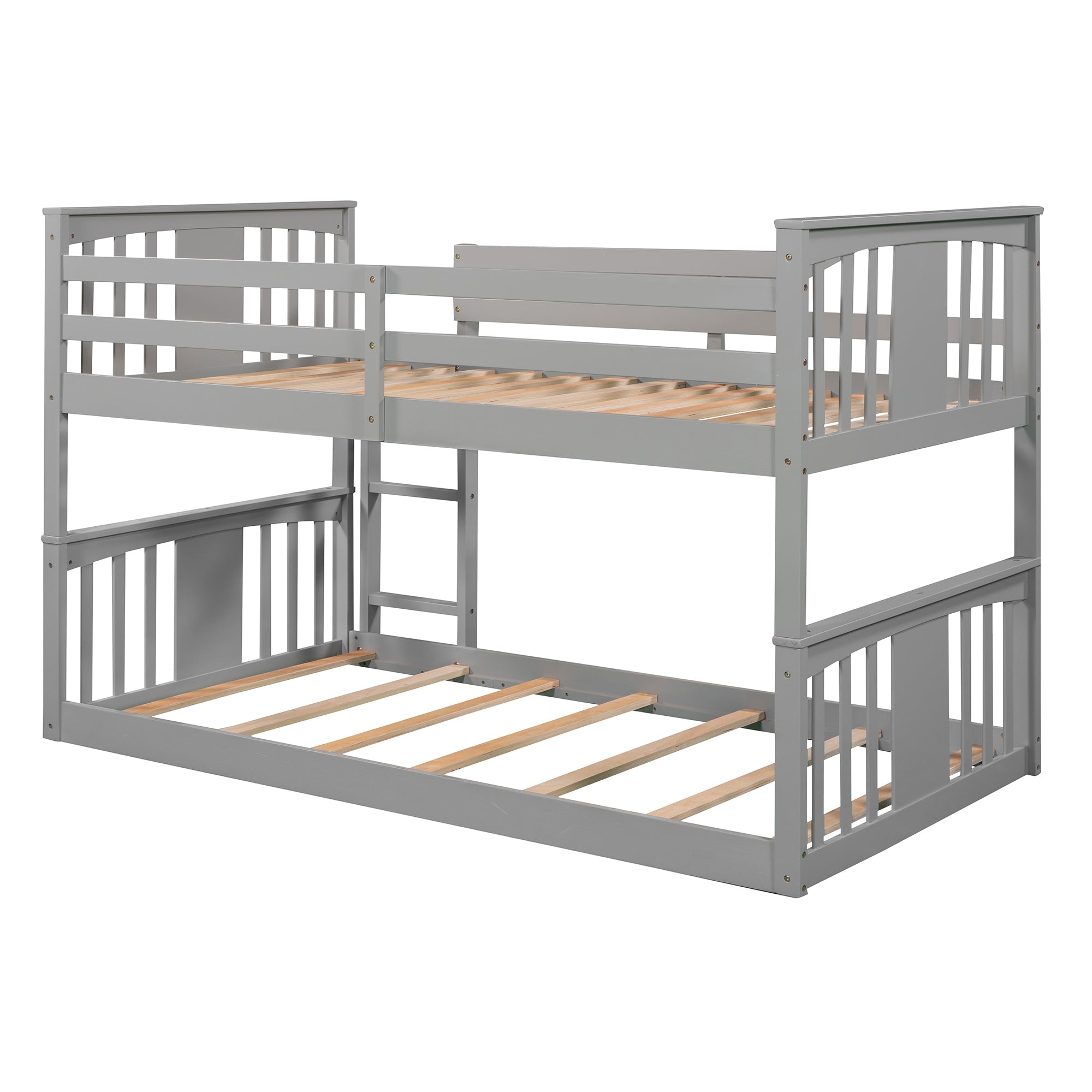 Royard Oaktree Twin Over Twin Bunk Bed with Ladder and Guardrails Wood Bunk Bed Frame with Headboard and Footboard, Wood Slats, No Box Spring Needed, Gray