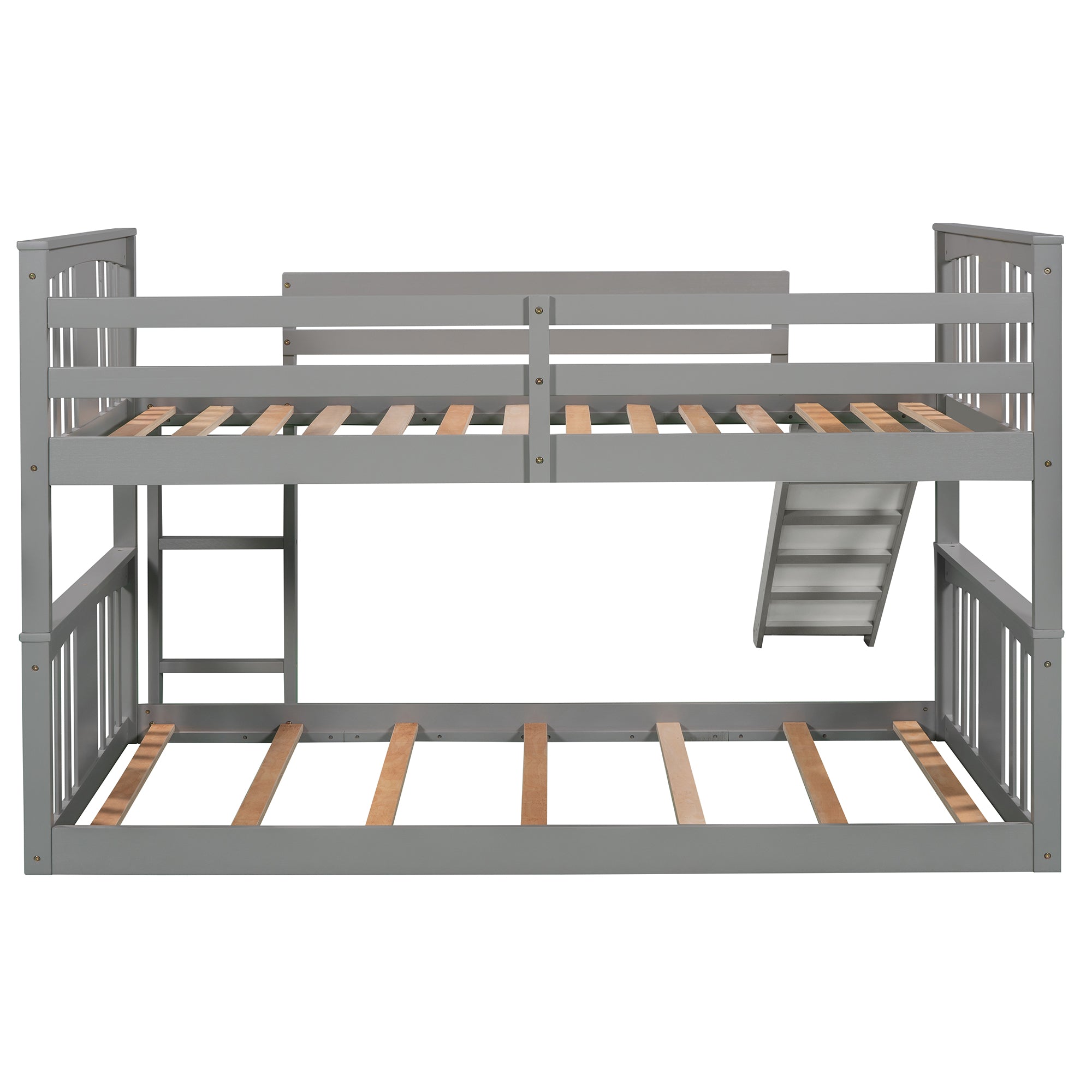 Royard Oaktree Twin Over Twin Bunk Bed with Slide and Ladder Wood Bunk Bed Frame with Headboard and Footboard, Wood Slats, No Box Spring Needed