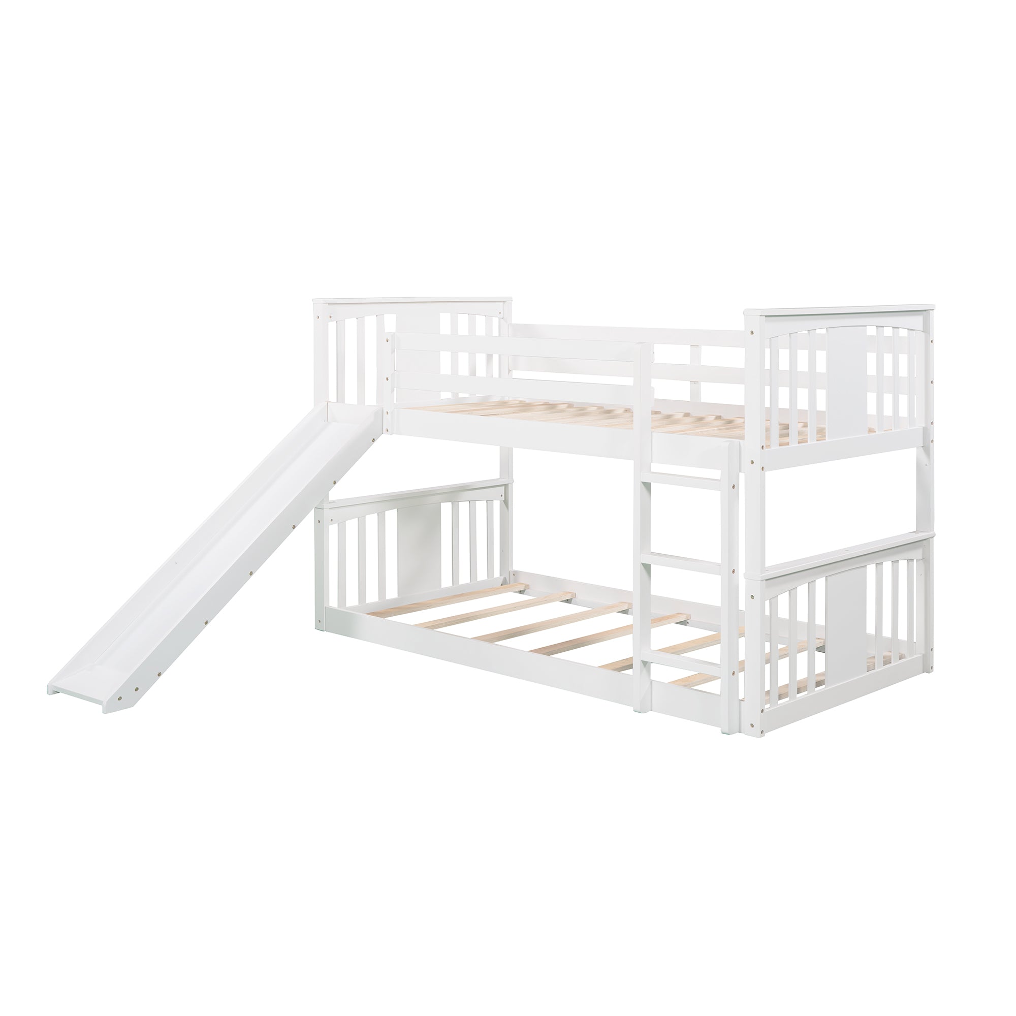 Royard Oaktree Twin Over Twin Bunk Bed with Slide and Ladder Wood Bunk Bed Frame with Headboard and Footboard, Wood Slats, No Box Spring Needed