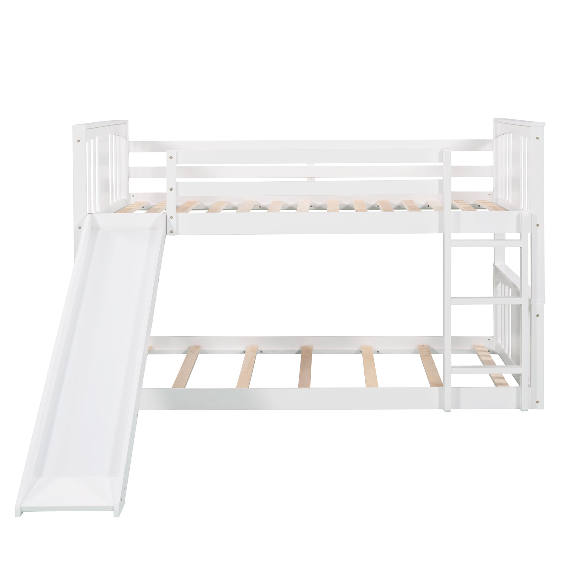 Royard Oaktree Twin Over Twin Bunk Bed with Slide and Ladder Wood Bunk Bed Frame with Headboard and Footboard, Wood Slats, No Box Spring Needed