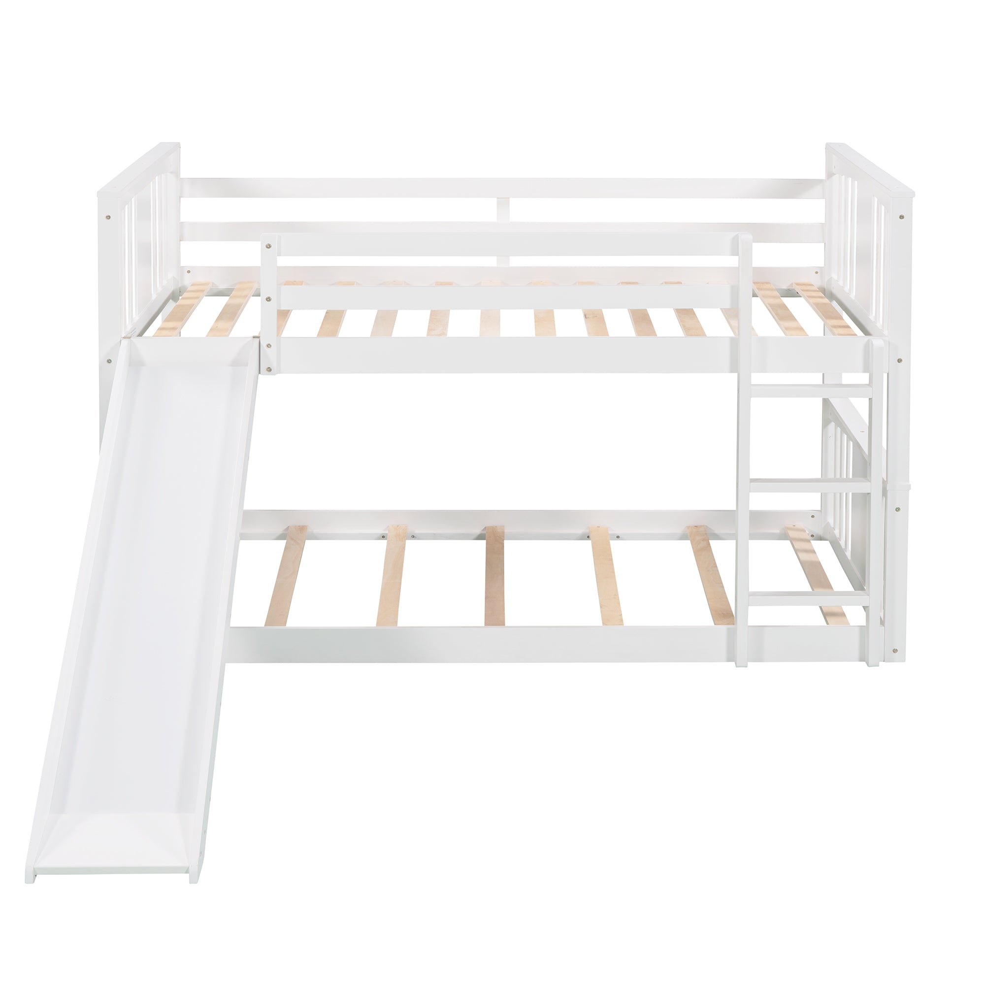 Royard Oaktree Twin Over Twin Bunk Bed with Slide and Ladder Wood Bunk Bed Frame with Headboard and Footboard, Wood Slats, No Box Spring Needed