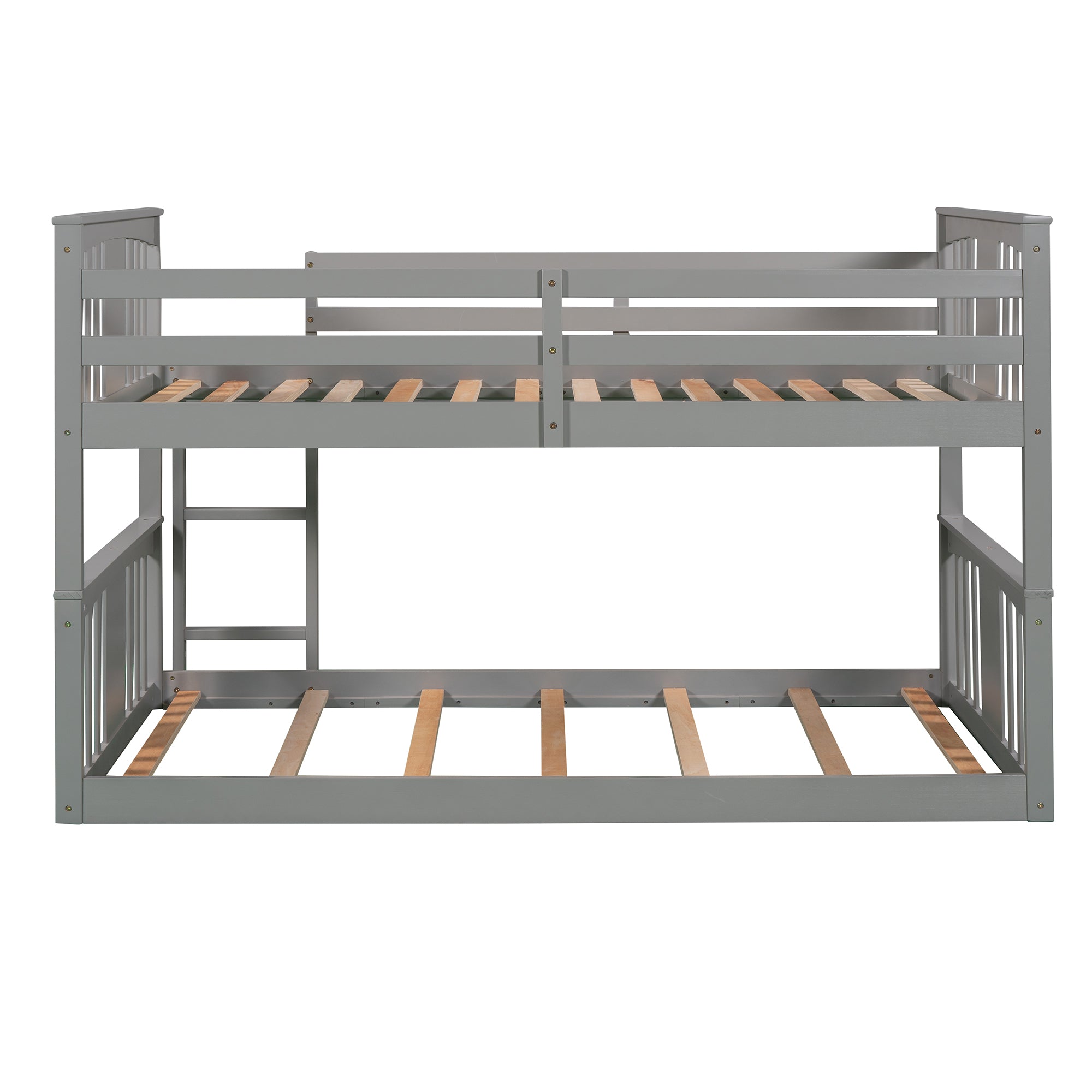 Royard Oaktree Twin Over Twin Bunk Bed with Ladder and Guardrails Wood Bunk Bed Frame with Headboard and Footboard, Wood Slats, No Box Spring Needed, Gray