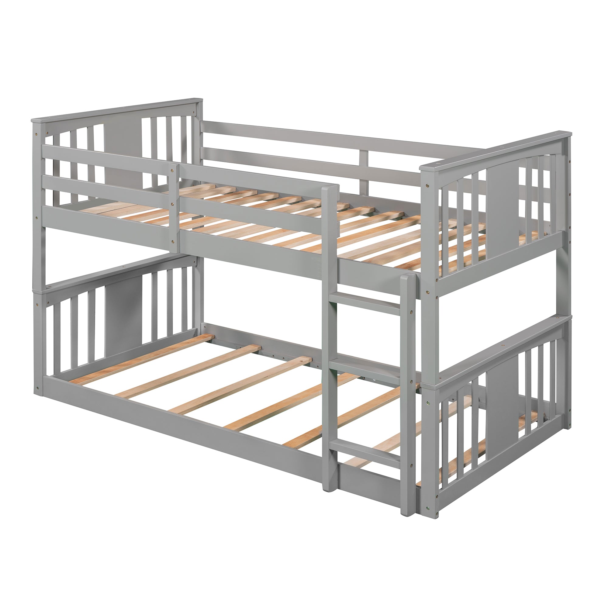 Royard Oaktree Twin Over Twin Bunk Bed with Ladder and Guardrails Wood Bunk Bed Frame with Headboard and Footboard, Wood Slats, No Box Spring Needed, Gray