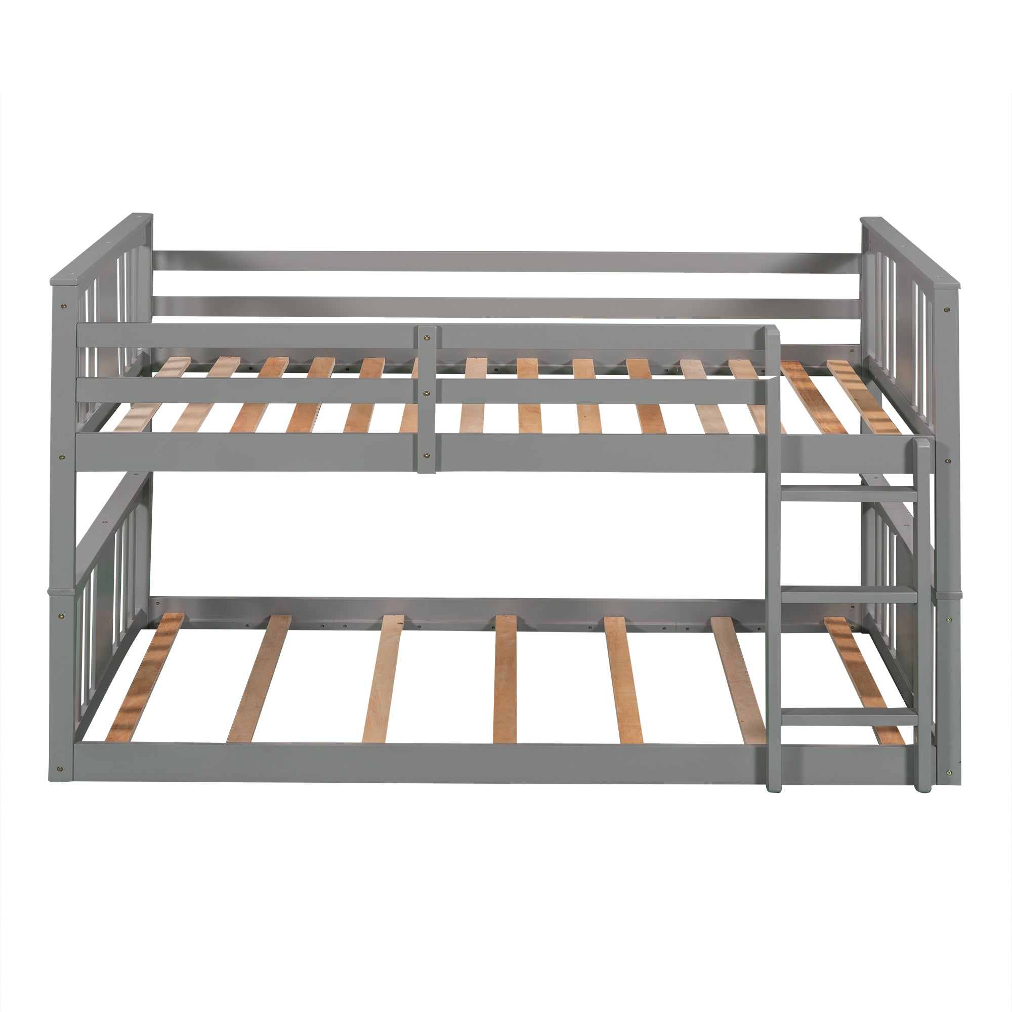 Royard Oaktree Twin Over Twin Bunk Bed with Ladder and Guardrails Wood Bunk Bed Frame with Headboard and Footboard, Wood Slats, No Box Spring Needed, Gray