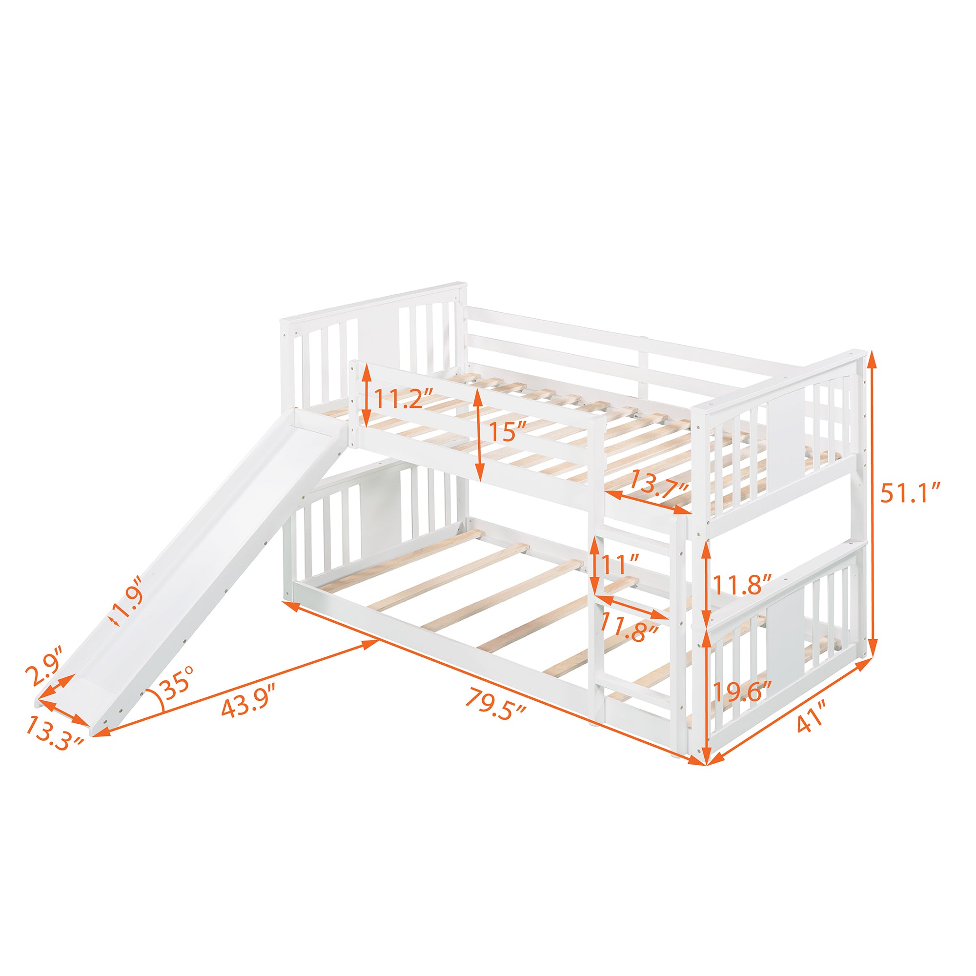 Royard Oaktree Twin Over Twin Bunk Bed with Slide and Ladder Wood Bunk Bed Frame with Headboard and Footboard, Wood Slats, No Box Spring Needed