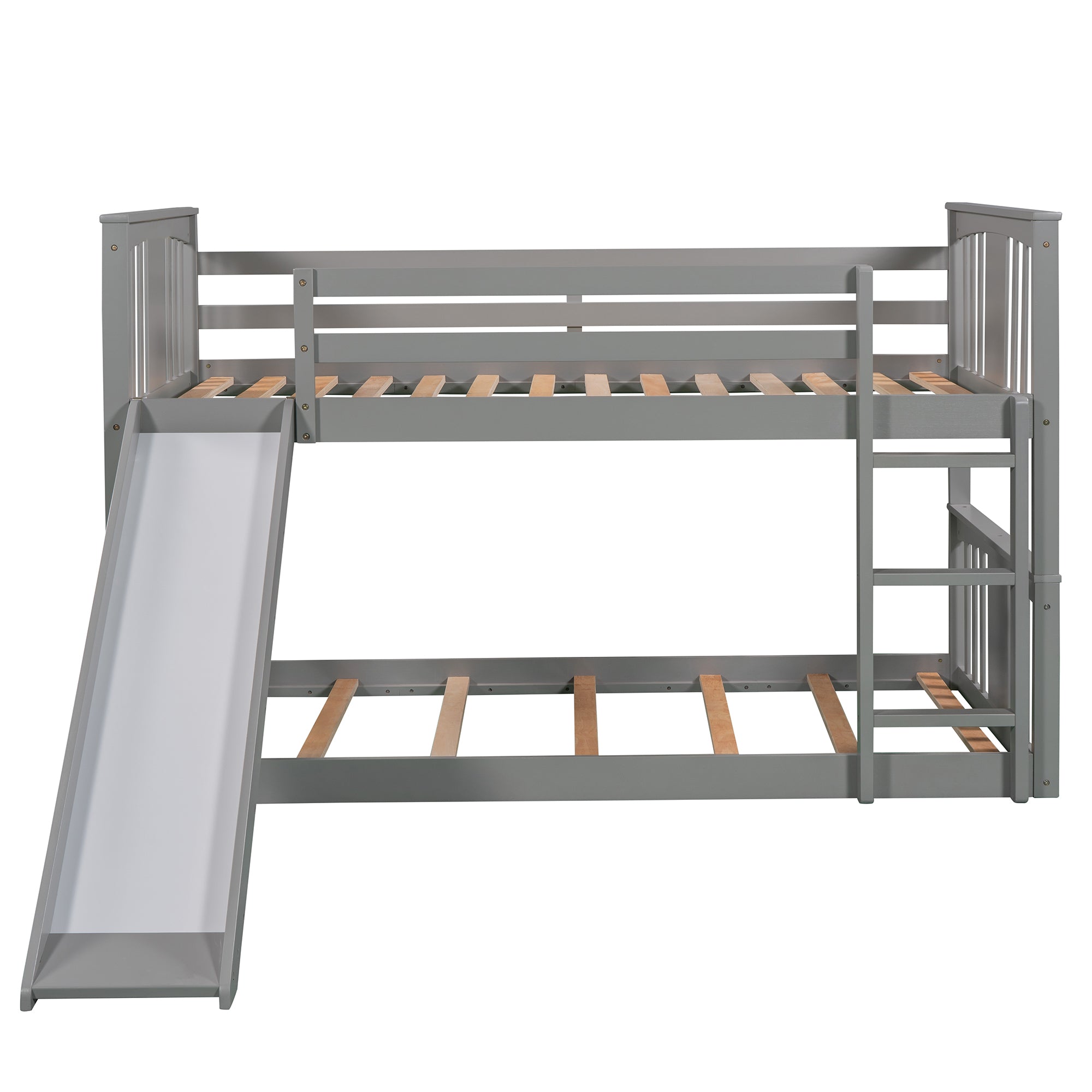 Royard Oaktree Twin Over Twin Bunk Bed with Slide and Ladder Wood Bunk Bed Frame with Headboard and Footboard, Wood Slats, No Box Spring Needed