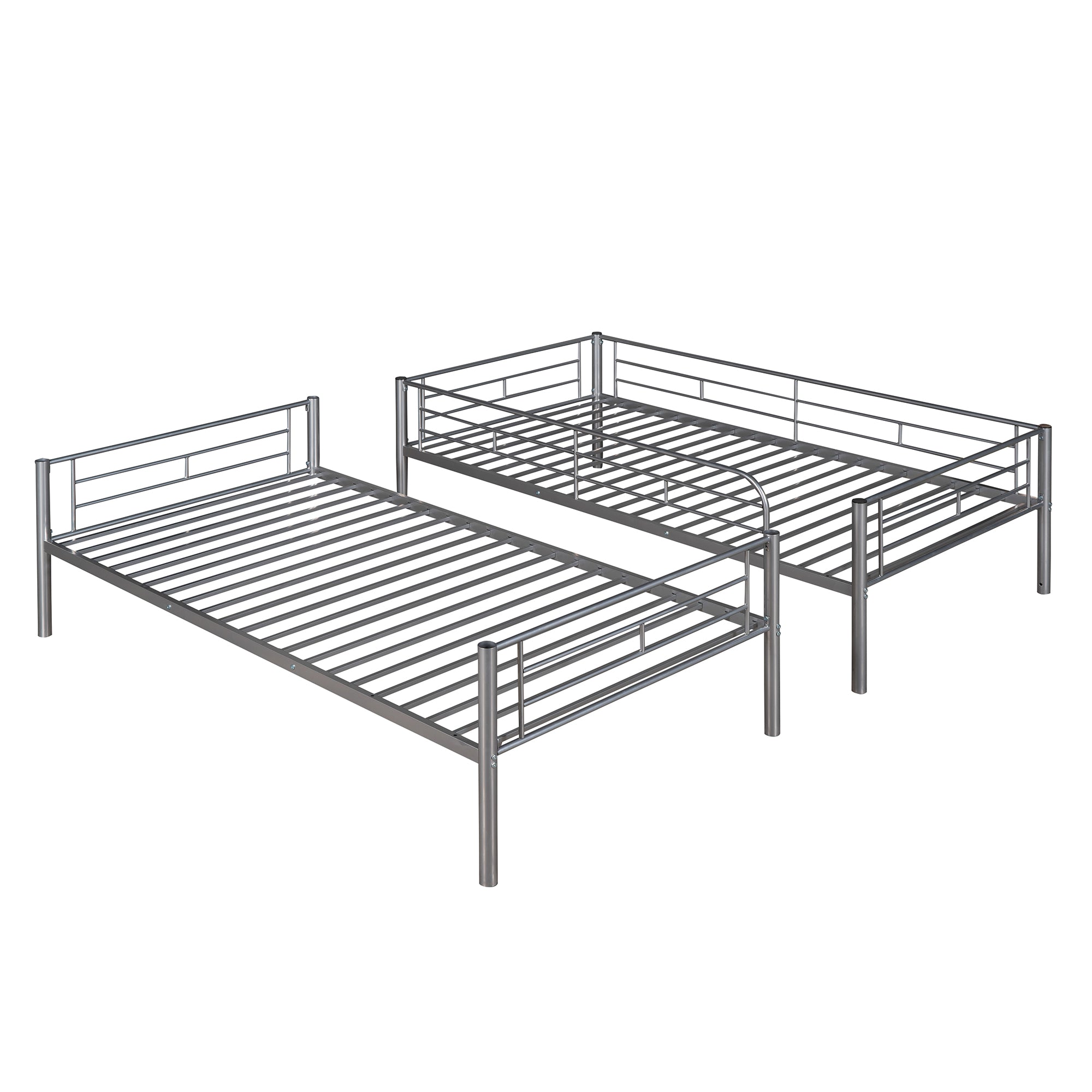 Royard Oaktree Twin Over Twin Metal Bunk Bed with Ladder and Guardrails Modern Bunk Bed Frame with Headboard and Footboard, Metal Slats, No Box Spring Needed