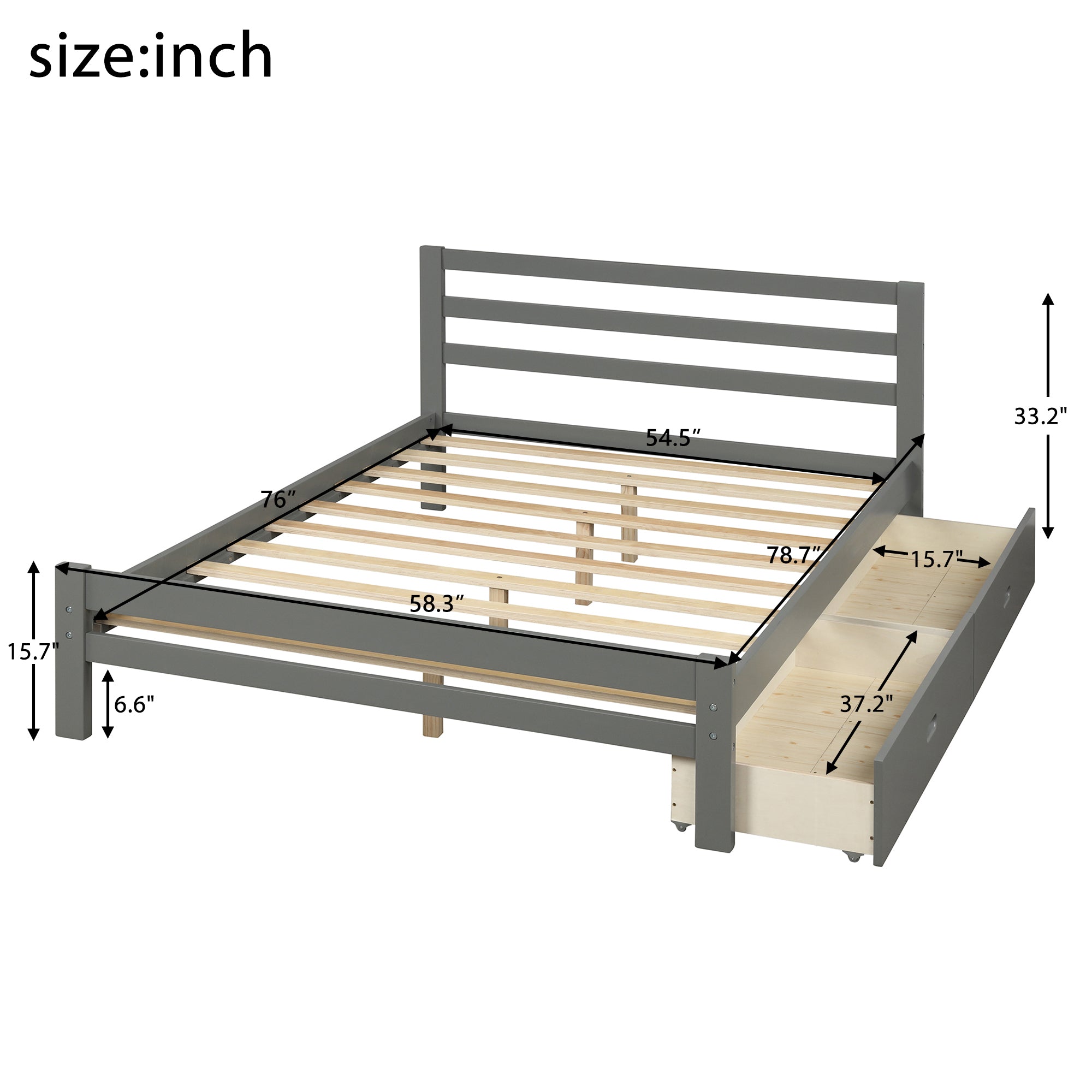 Royard Oaktree Platform Bed With Two Drawers Wood Bed Frame with Headboard and Slats, No Box Spring Needed