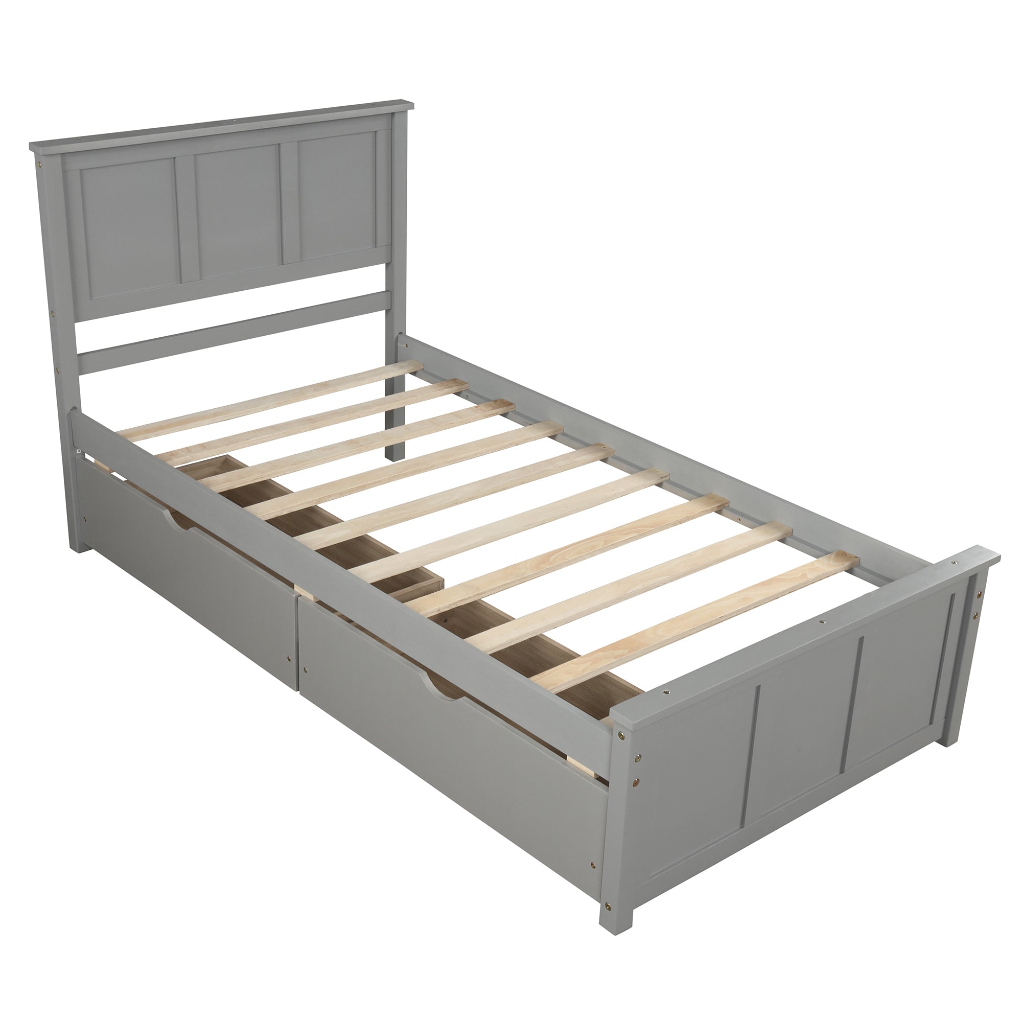 Royard Oaktree Twin Size Platform Storage Bed Wood Bed Frame with Headboard and 2 Drawers