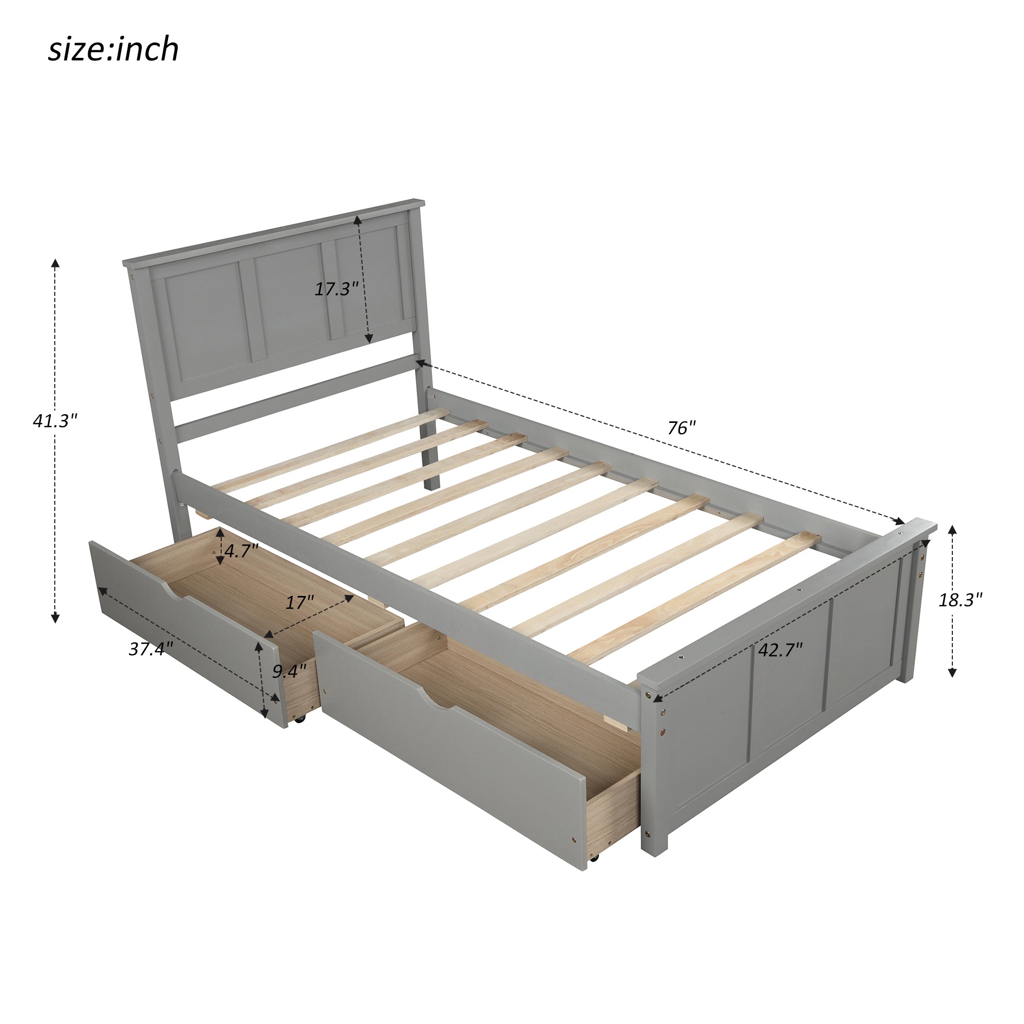 Royard Oaktree Twin Size Platform Storage Bed Wood Bed Frame with Headboard and 2 Drawers