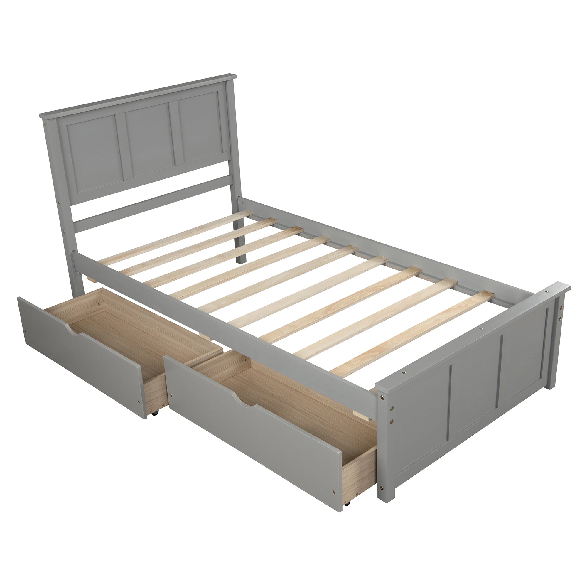 Royard Oaktree Twin Size Platform Storage Bed Wood Bed Frame with Headboard and 2 Drawers