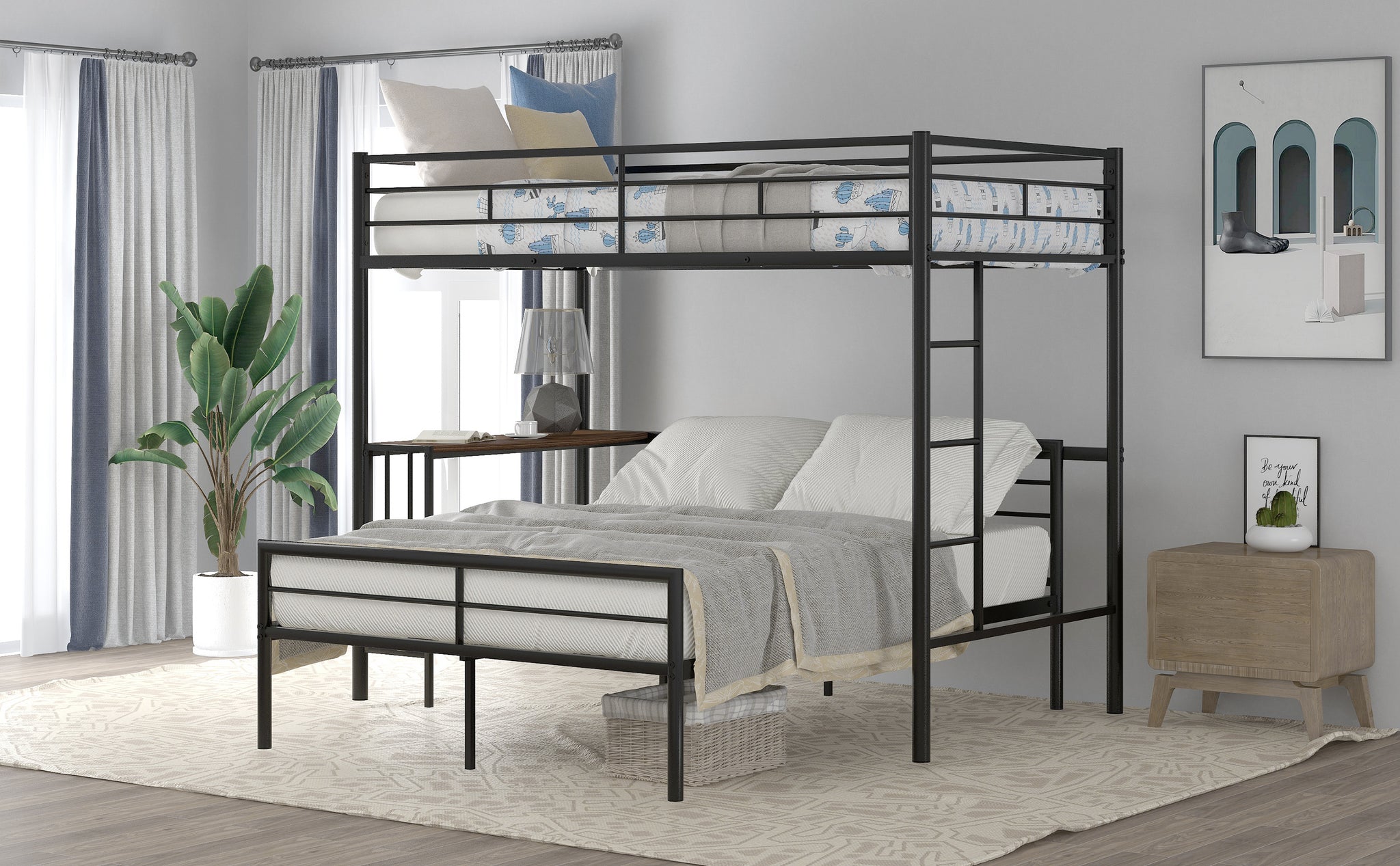 Royard Oaktree Twin Over Full Metal Bunk Bed with Built-in Desk, Can Be Converted Into A Twin Loft Bed and Stand-Alone Platform Bed