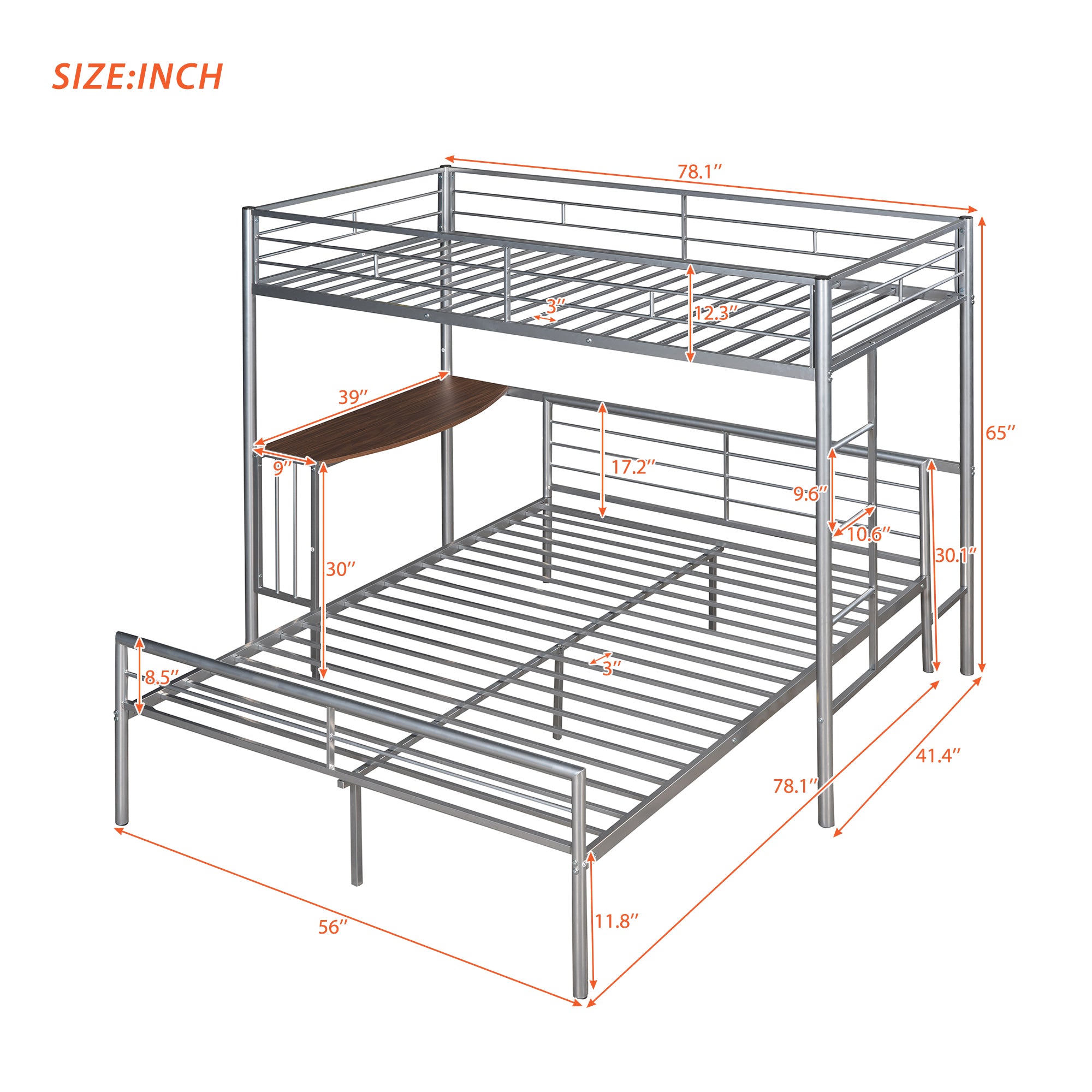 Royard Oaktree Twin Over Full Metal Bunk Bed with Built-in Desk, Can Be Converted Into A Twin Loft Bed and Stand-Alone Platform Bed