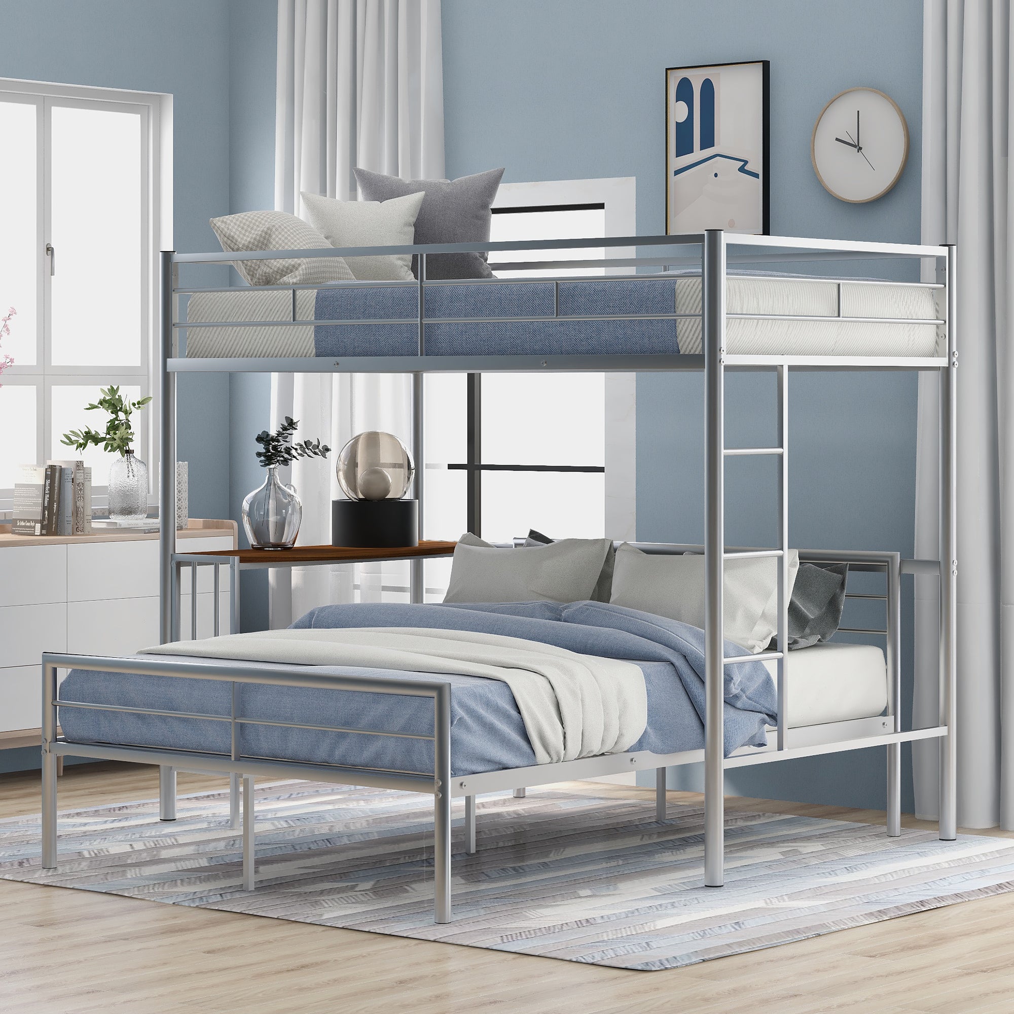 Royard Oaktree Twin Over Full Metal Bunk Bed with Built-in Desk, Can Be Converted Into A Twin Loft Bed and Stand-Alone Platform Bed